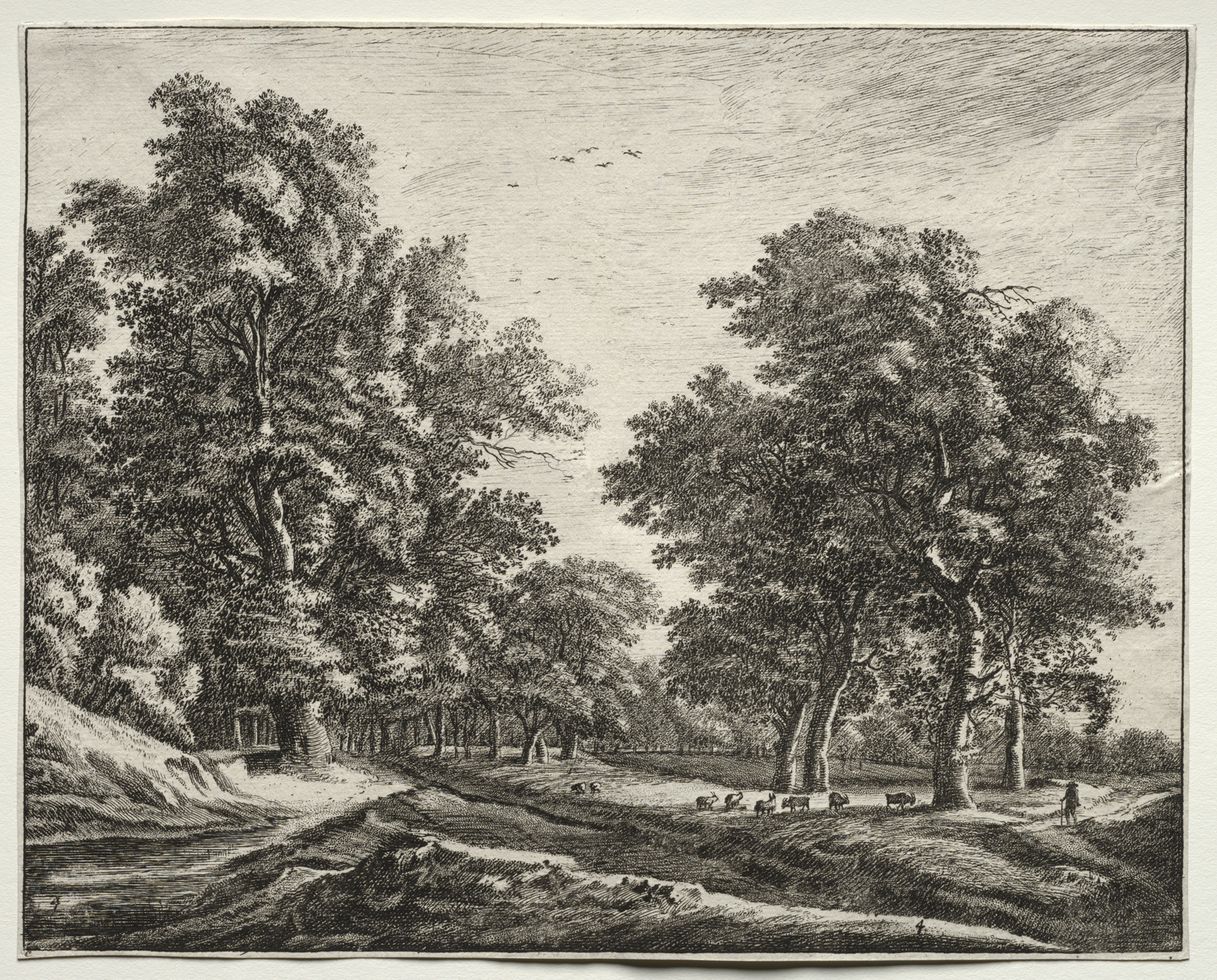 Goats under trees in an oil painting by Roelant Roghman