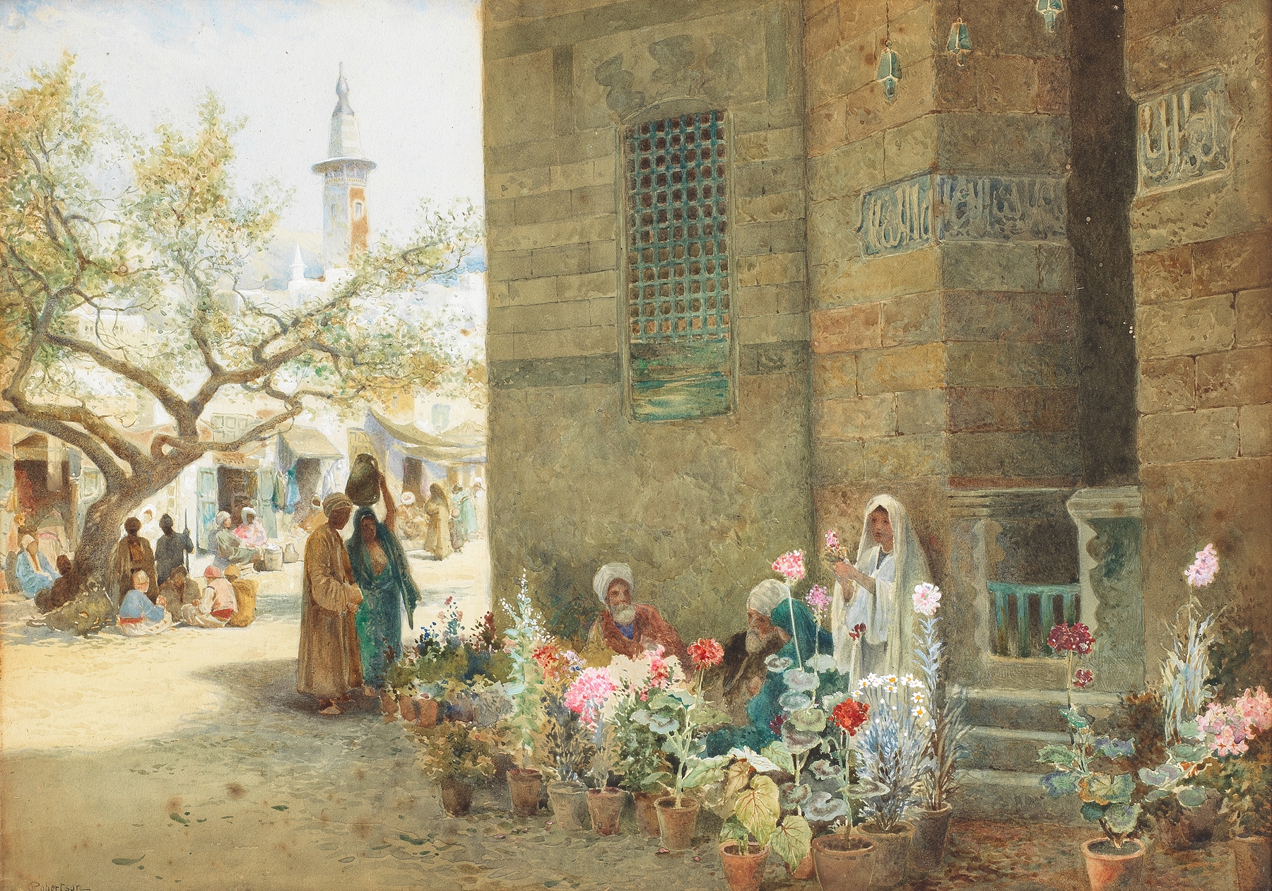 Genre scene depicting a market in Cairo by Charles Robertson