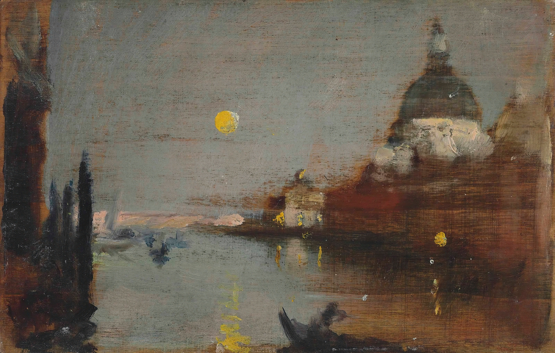 Oil painting by James Jebusa Shannon depicting Sta Maria Della Salute at night over the Grand Canal