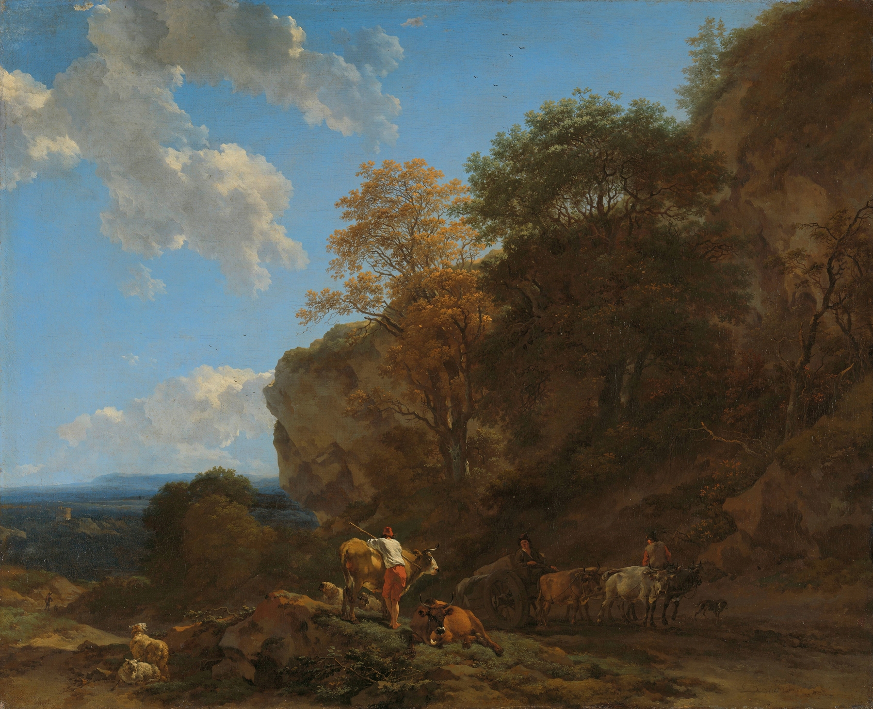 Italian Landscape, by Nicolaes Pietersz Berchem, public domain
