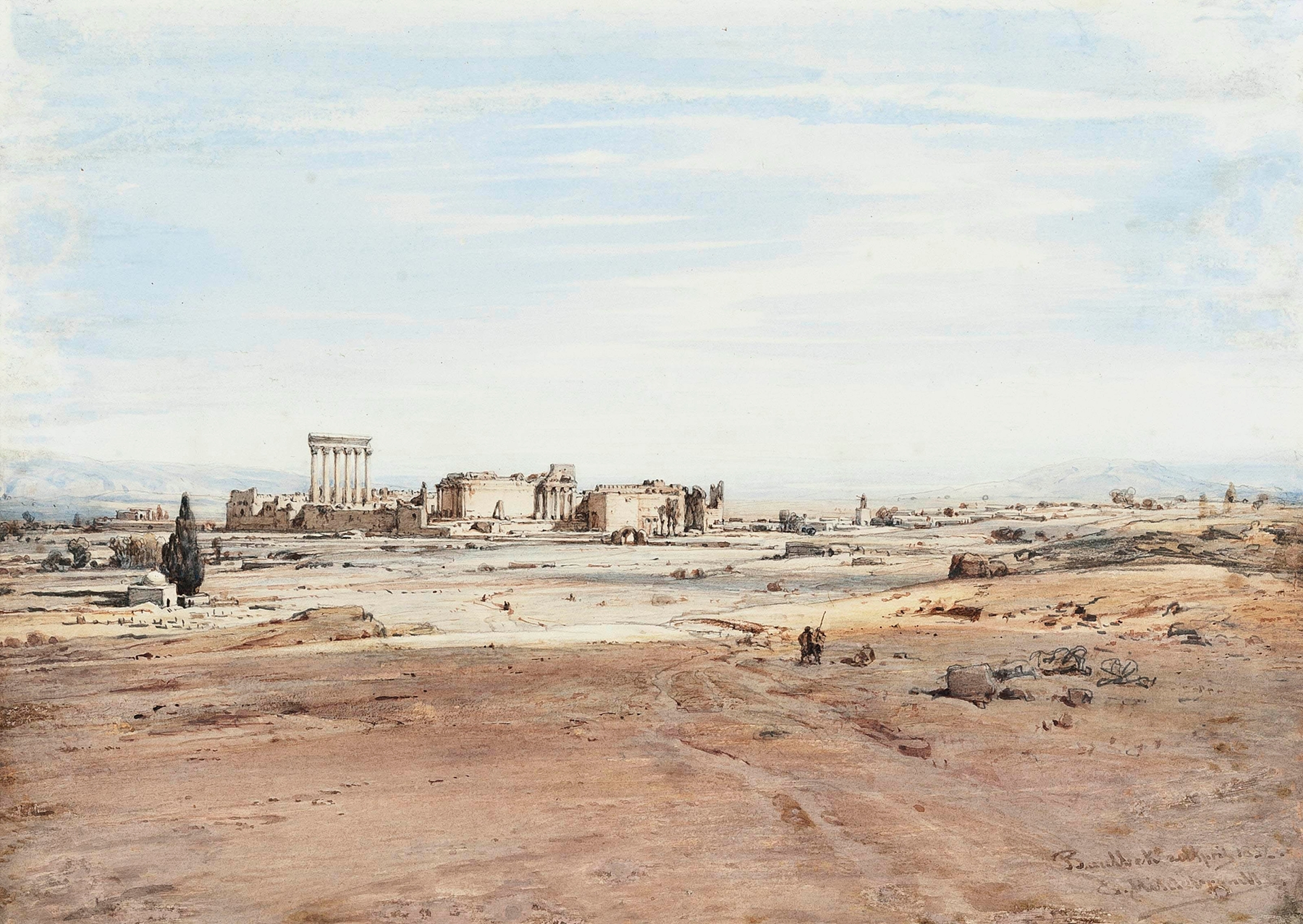 A view of Baalbek in the Lebanon, oil on canvas by Eduard Hildebrandt