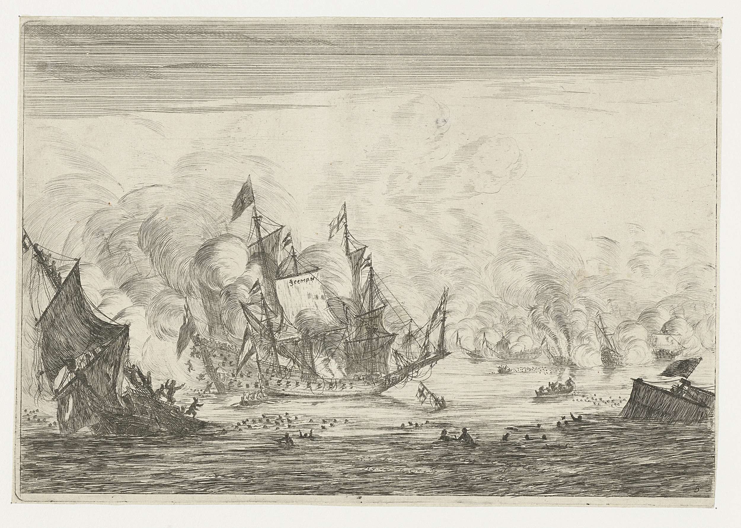 Zeeslag met een zinkend schip, by Reinier Nooms, public domain