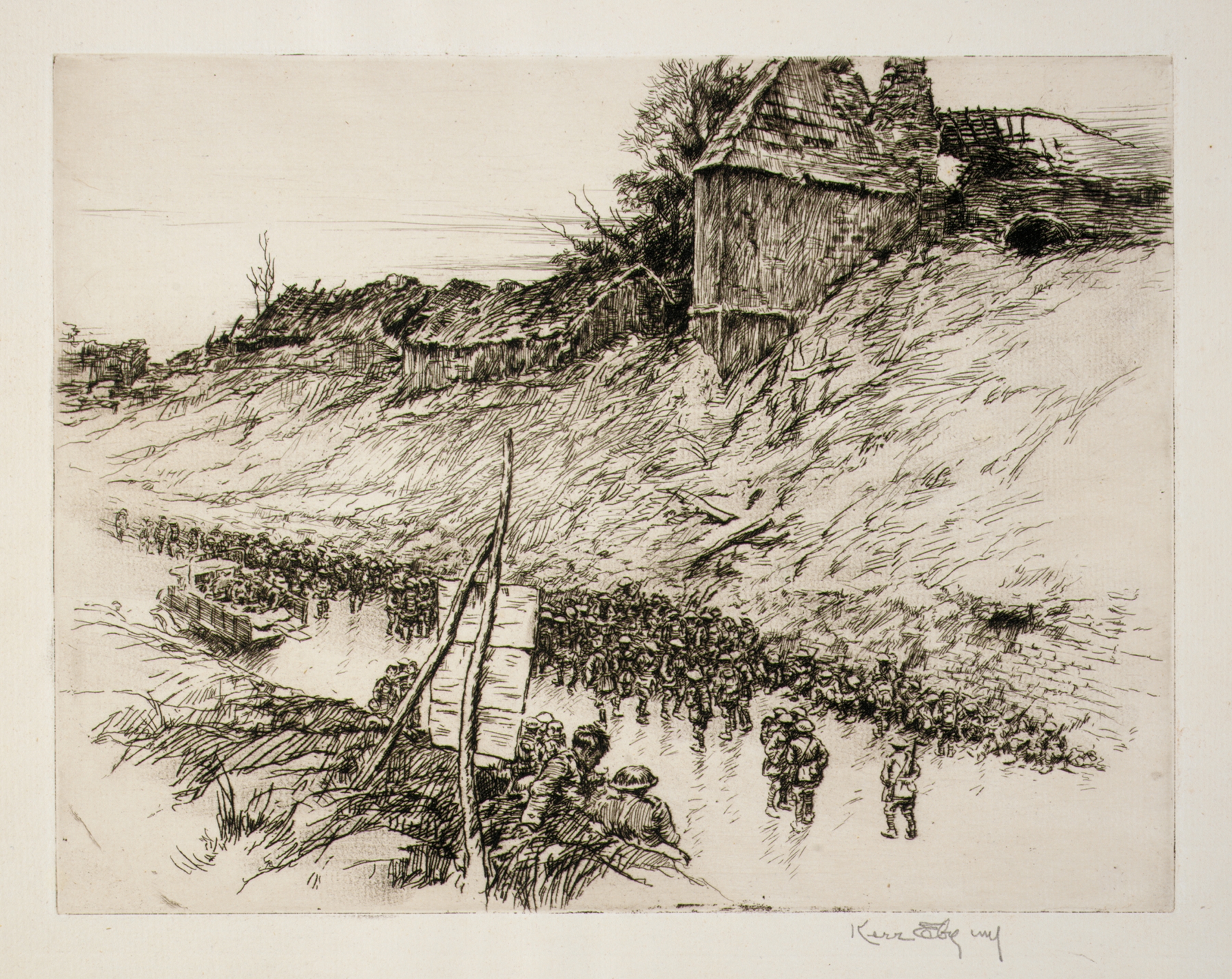 The Sunken Road by Kerr Eby, realism landscape depicting rolling hills and a tranquil path.