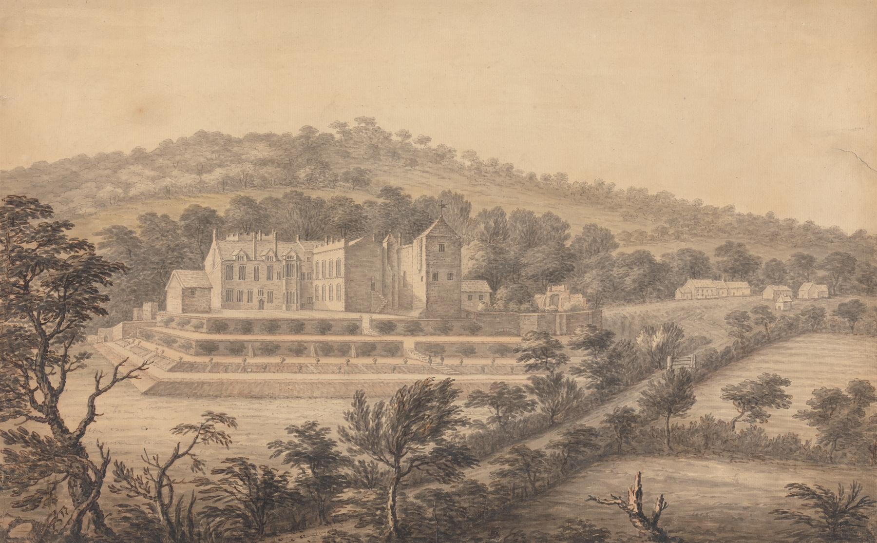 The Southeast view of Rose Castle in Cumberland, oil painting by Captain John Bernard Gilpin
