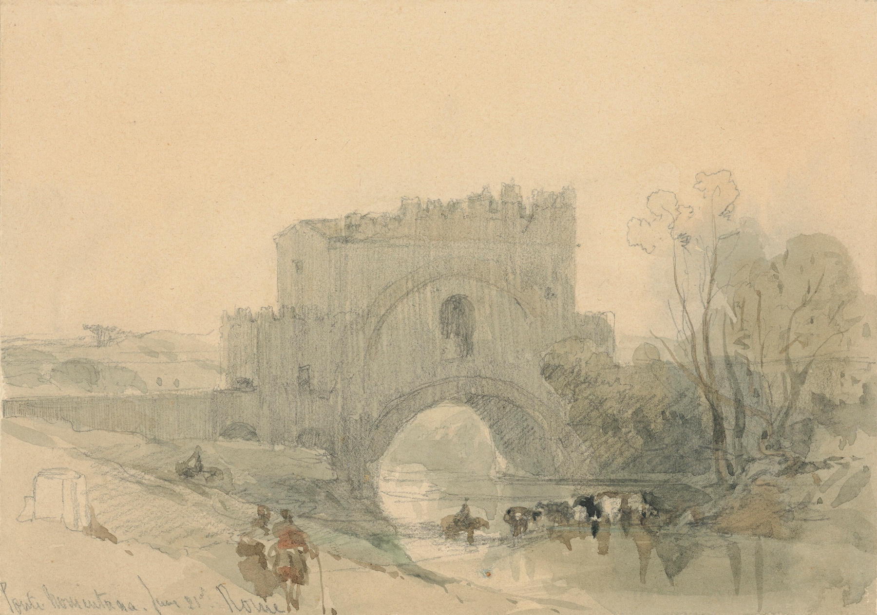 View of the Ponte Nomentano, oil on canvas by David Roberts