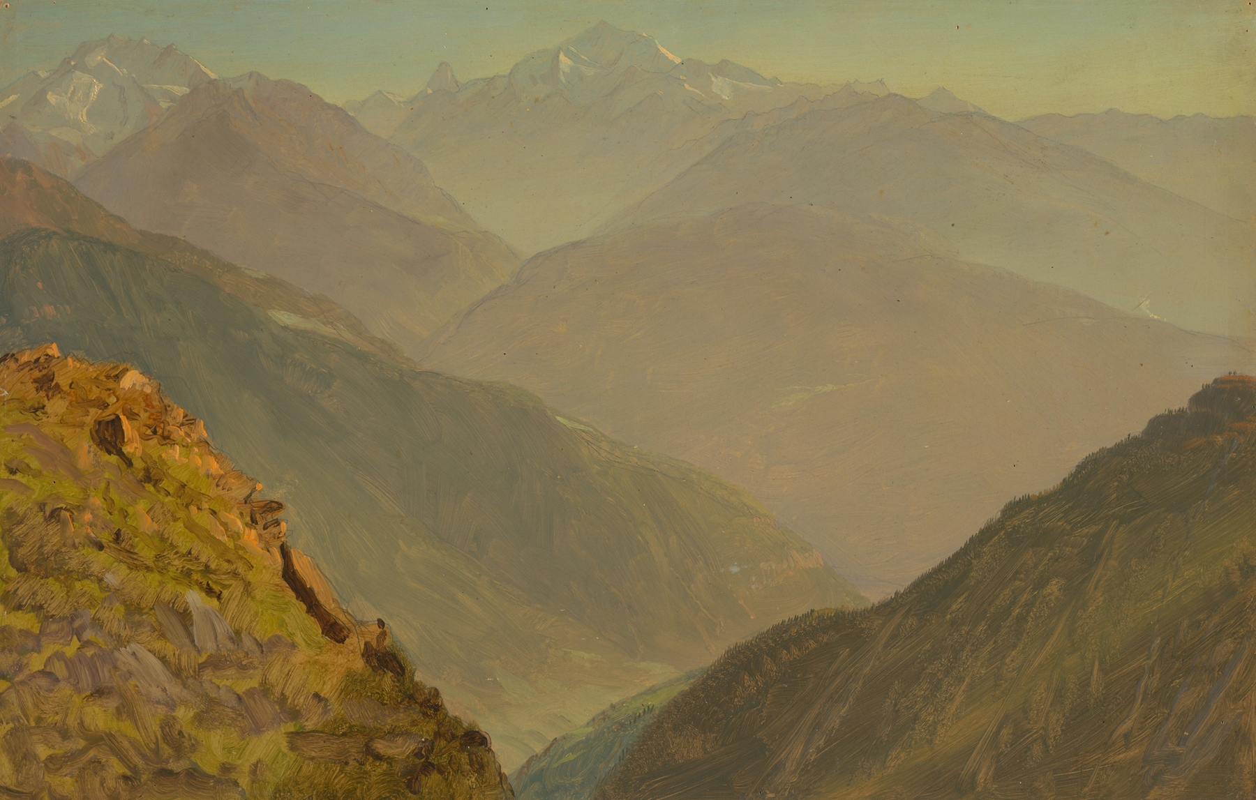 The Watzmann and Goell, oil on canvas by Frederic Edwin Church, features rugged mountains and dramatic clouds.