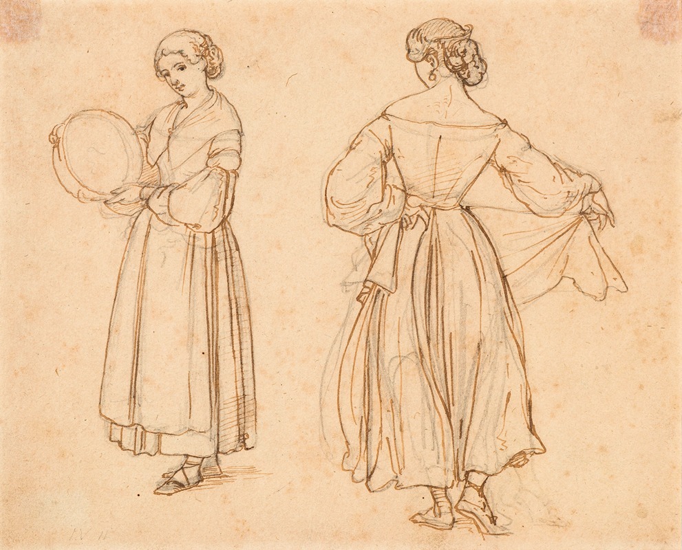 A figure study of a dancing Roman woman by Wilhelm Marstrand.