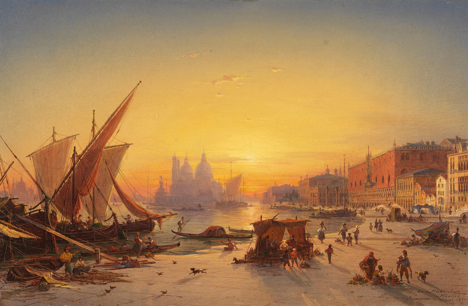 Venedig im Abendlicht by Ludwig Mecklenburg, oil painting depicting a sunset over a Venetian canal.