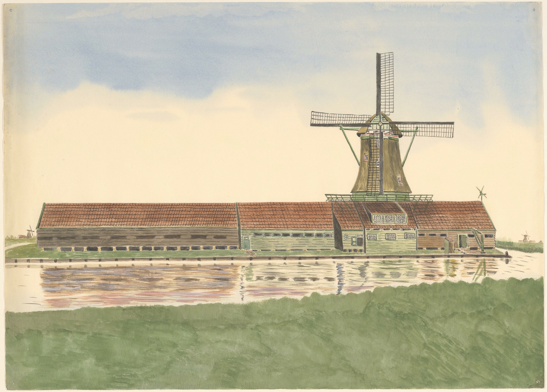 Landscape with windmill and fields, oil on canvas by Johannes Nicolaas Eijman