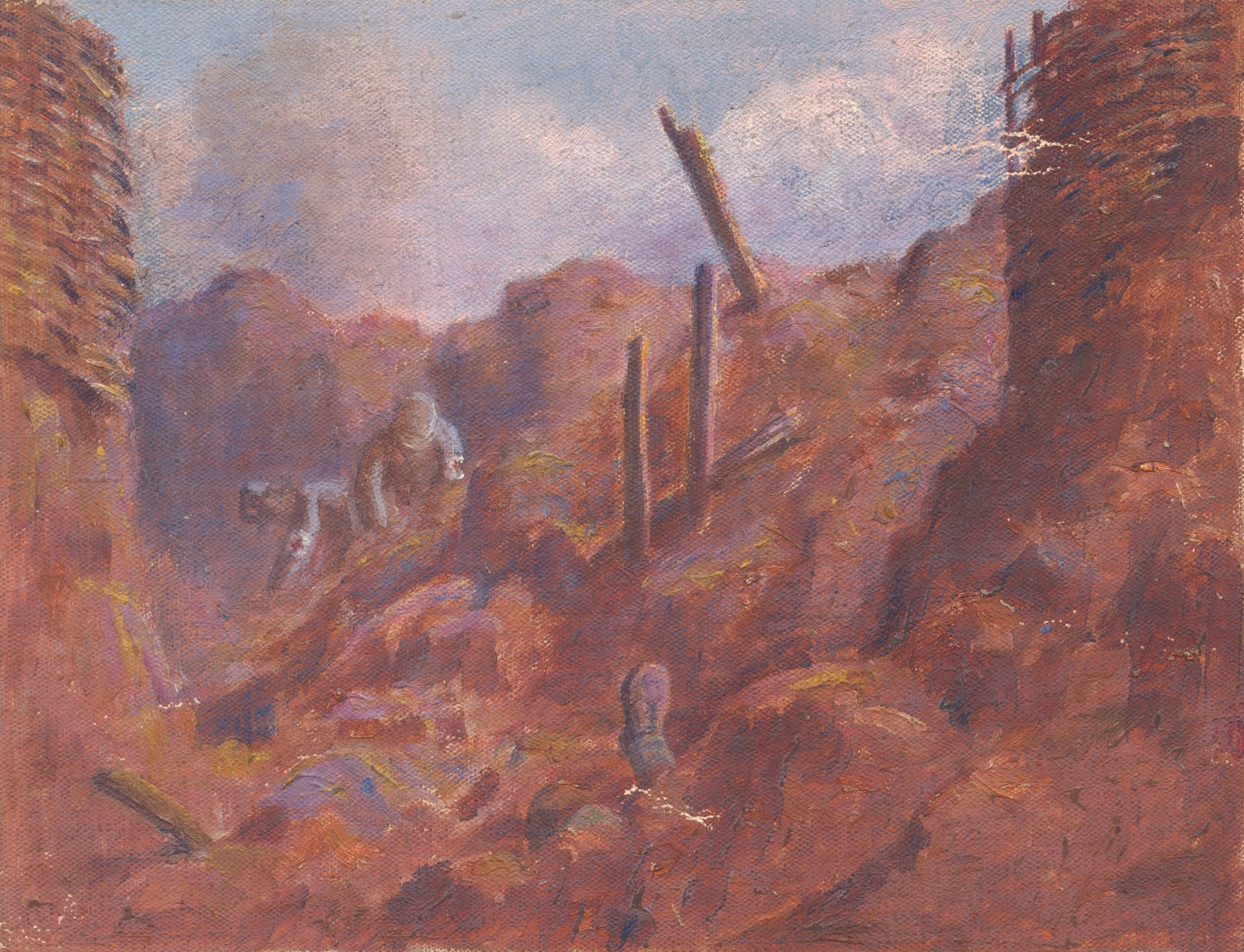 Expressionism landscape by Dezider Czölder, depicting chaos and shadows, 1914-1918.