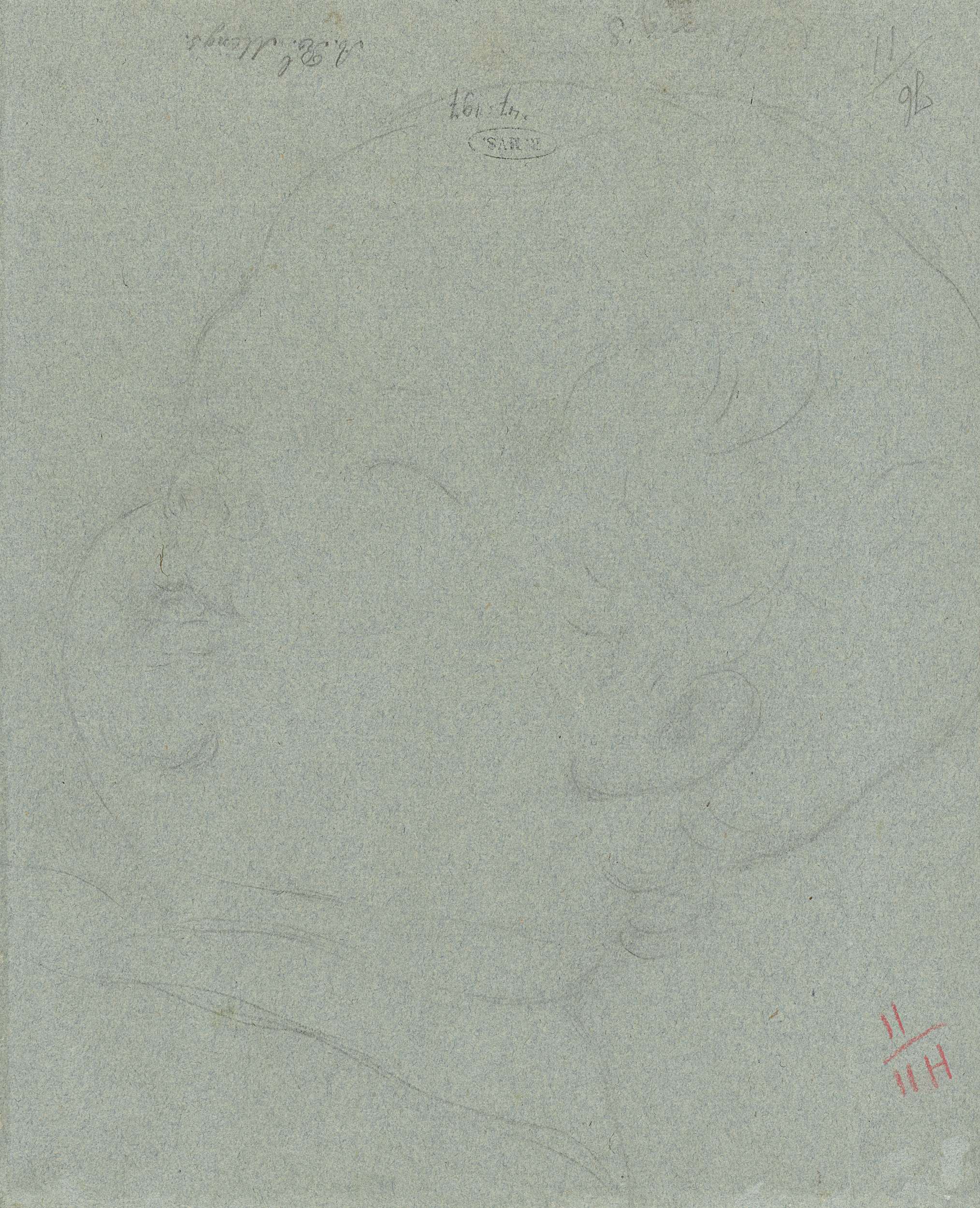 Omtrektekening van een kinderkopje by Anton Raphael Mengs, paper drawing of a child's face with delicate contours