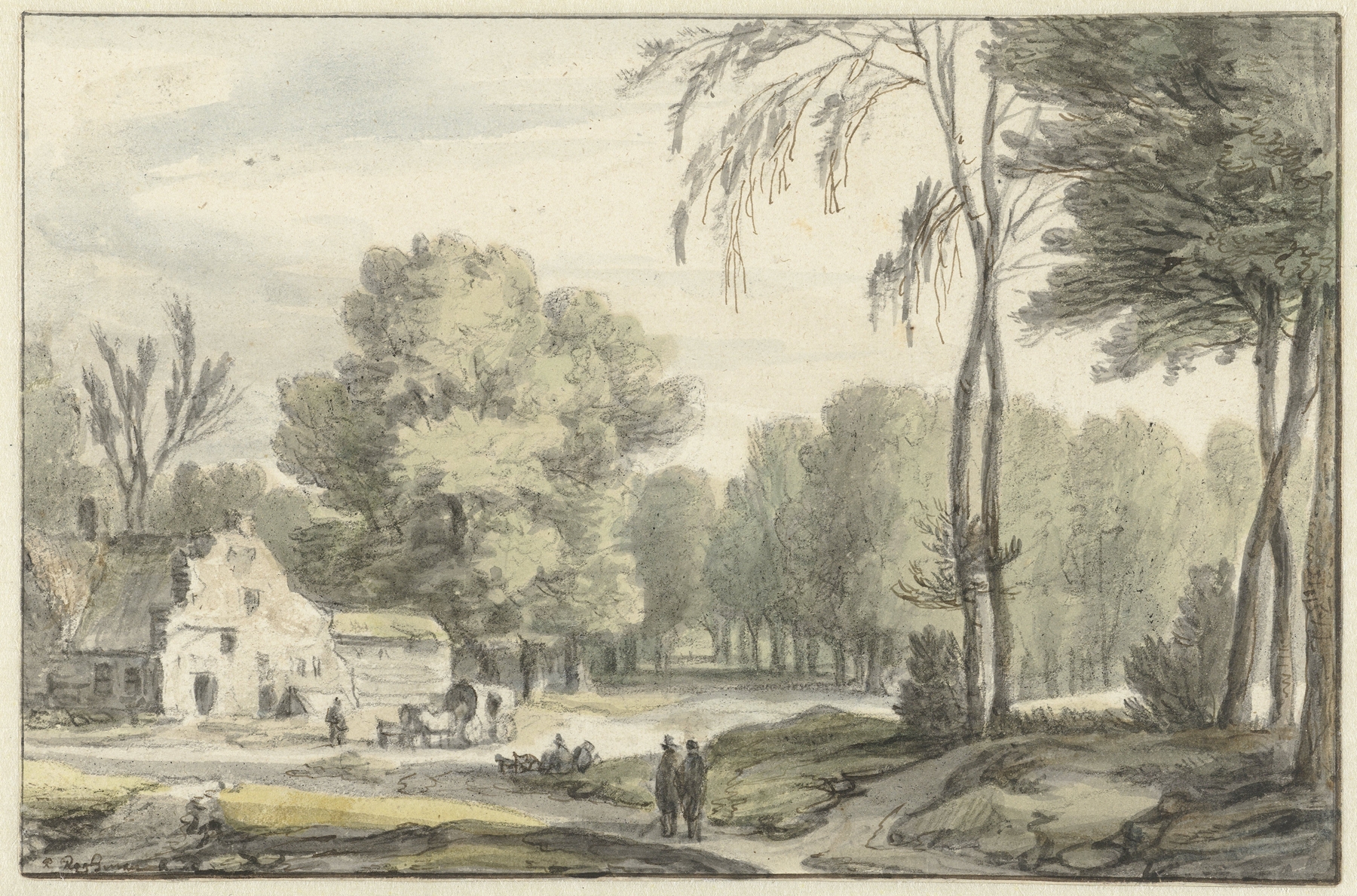 Landscape with a farmhouse and wagon by Roelant Roghman, oil on canvas