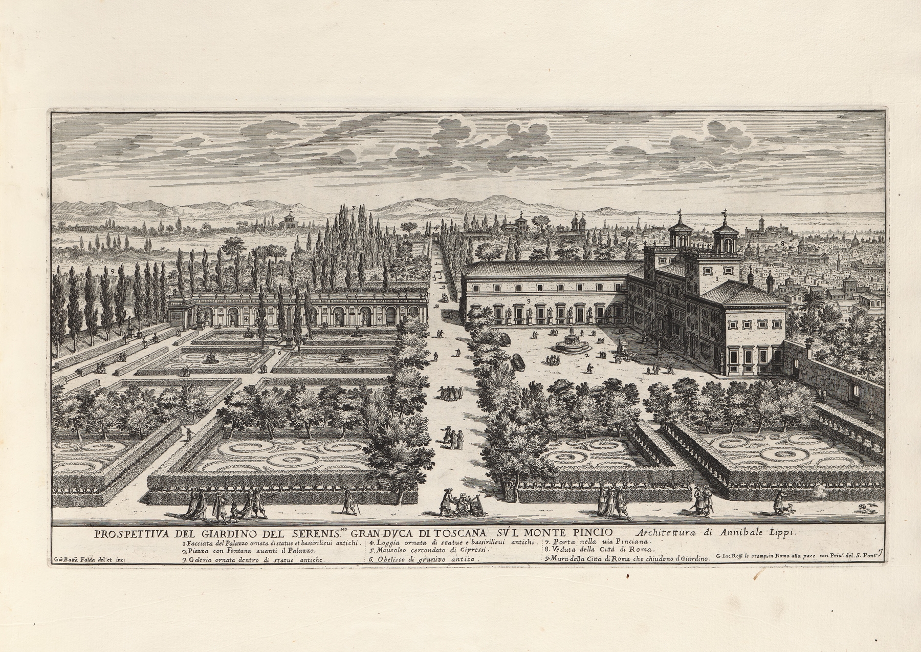 Li giardini di Roma: con le loro piante, alzate e vedvte in prospettiva Pl.06, by Giovanni Battista Falda, public domain