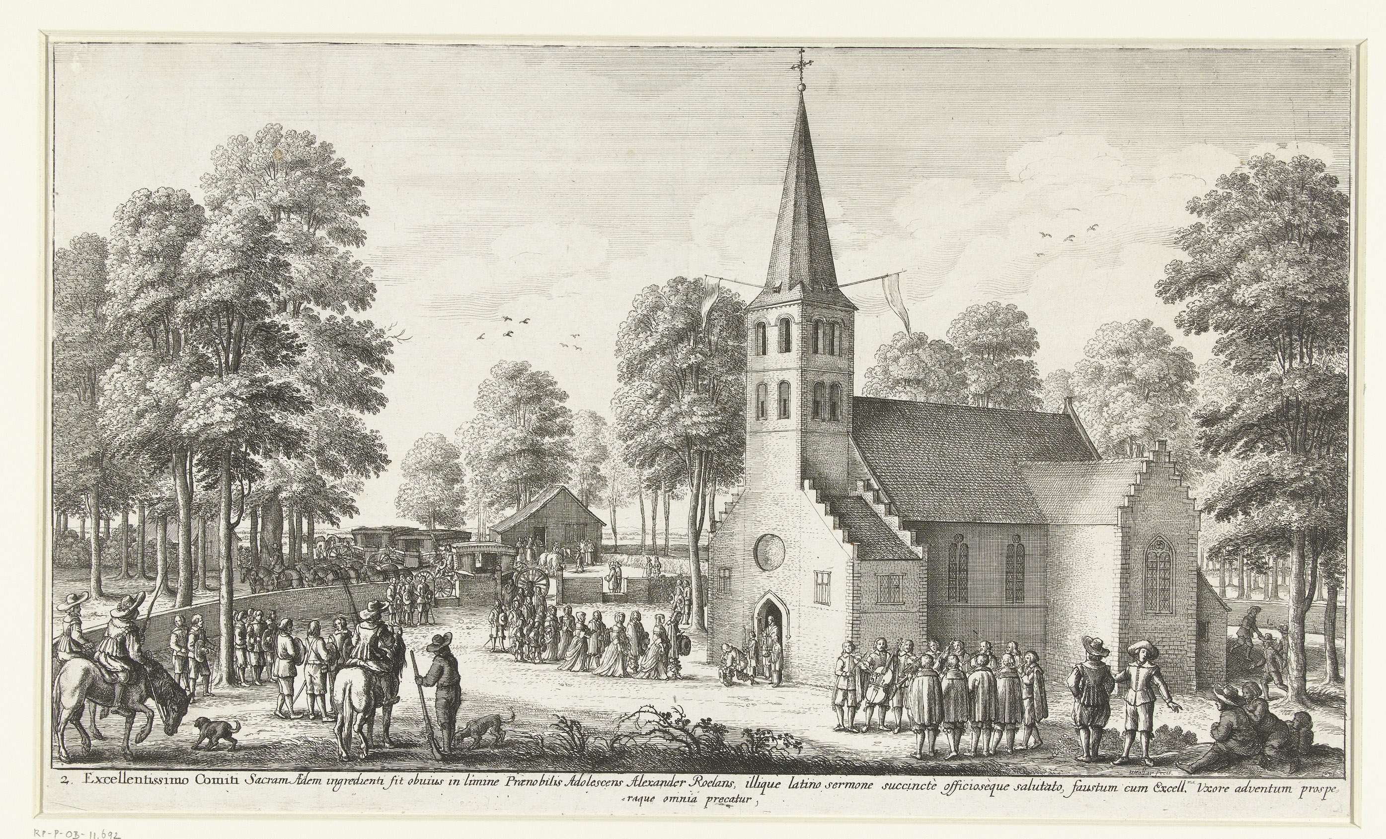 Etching by Wenceslaus Hollar depicting count and countess walking to church.