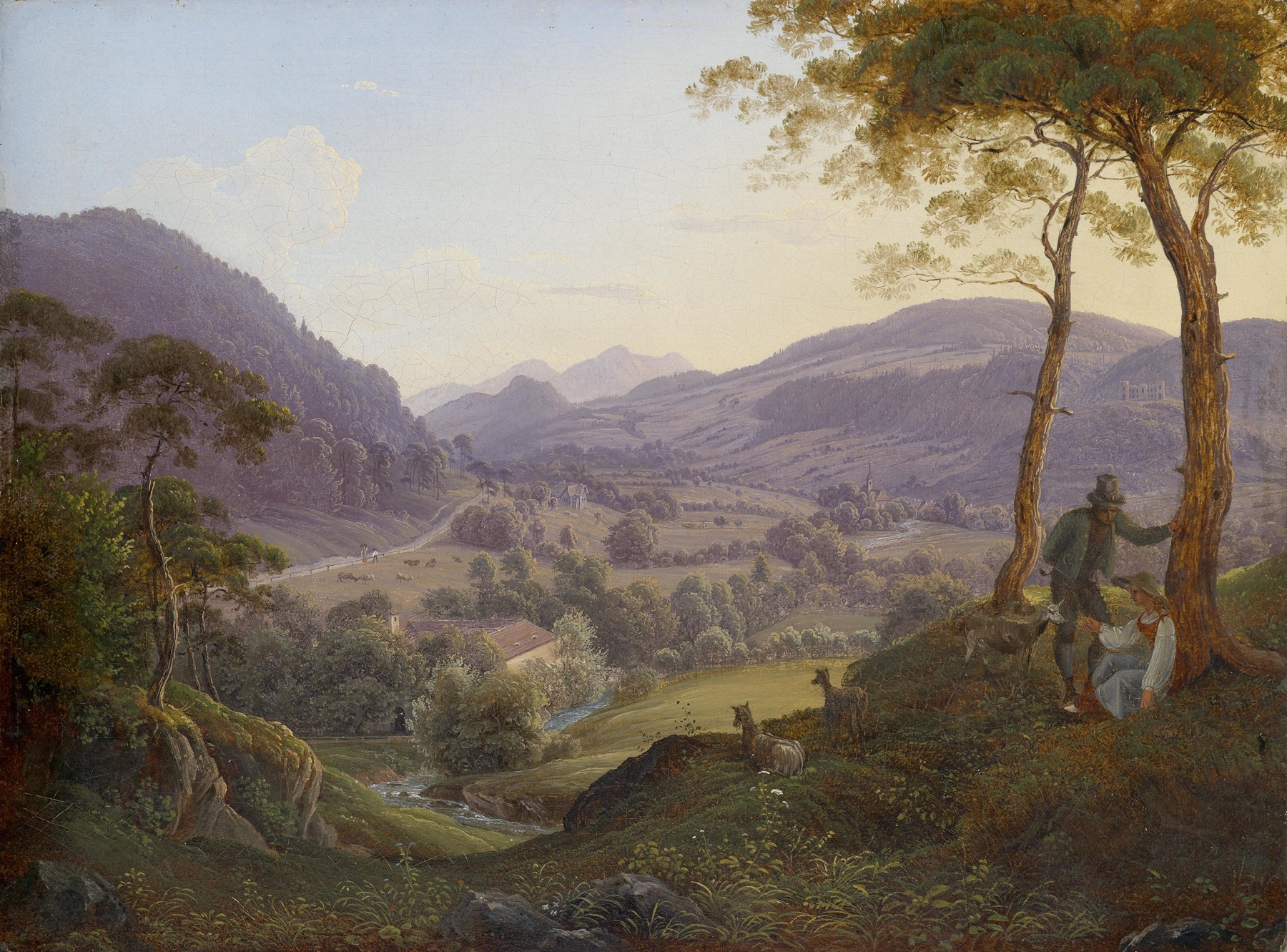 Berglandschaft bei Salzburg mit jungem Paar, by Franz Ludwig Catel, public domain
