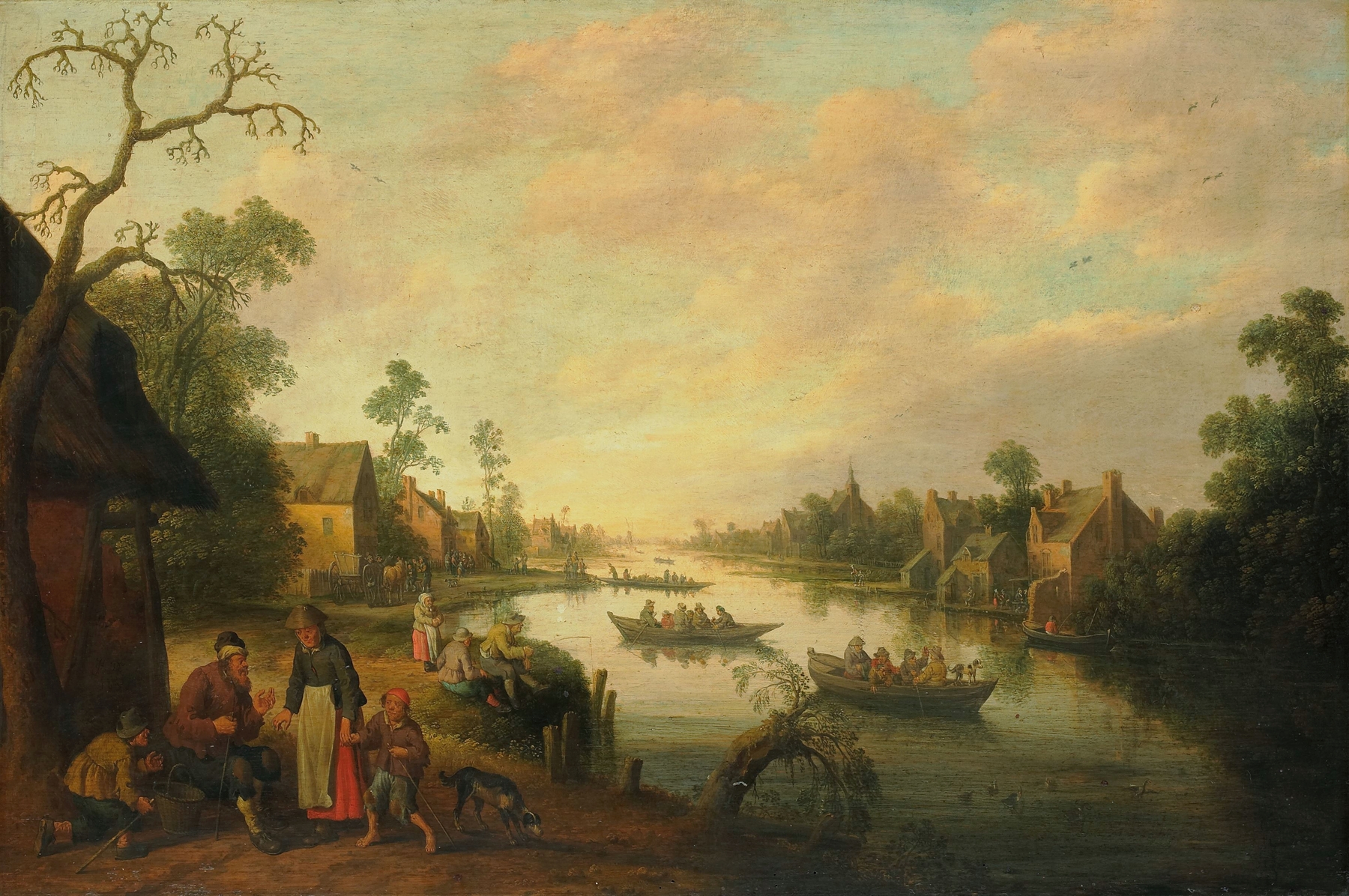 River View by Joost Cornelisz Droochsloot, oil on panel, depicting a serene river landscape.
