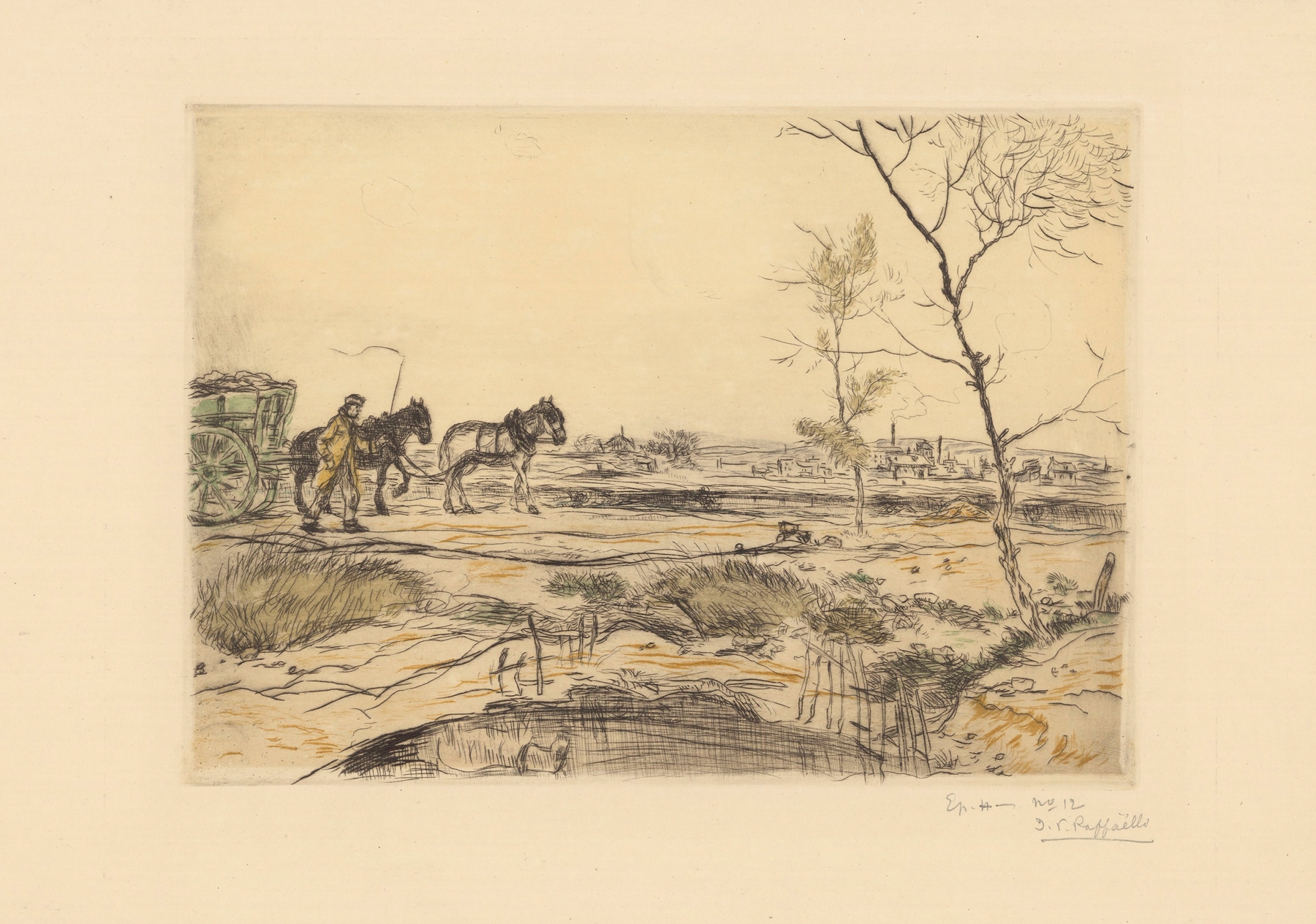 Landscape with a solitary figure by a road, oil painting by Jean François Raffaëlli