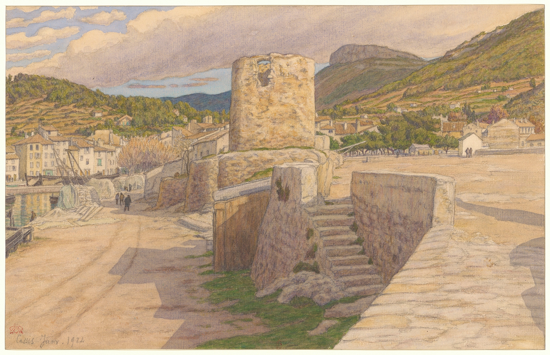 Cassis by Henri Rivière, depicting a tranquil marine landscape, oil painting.
