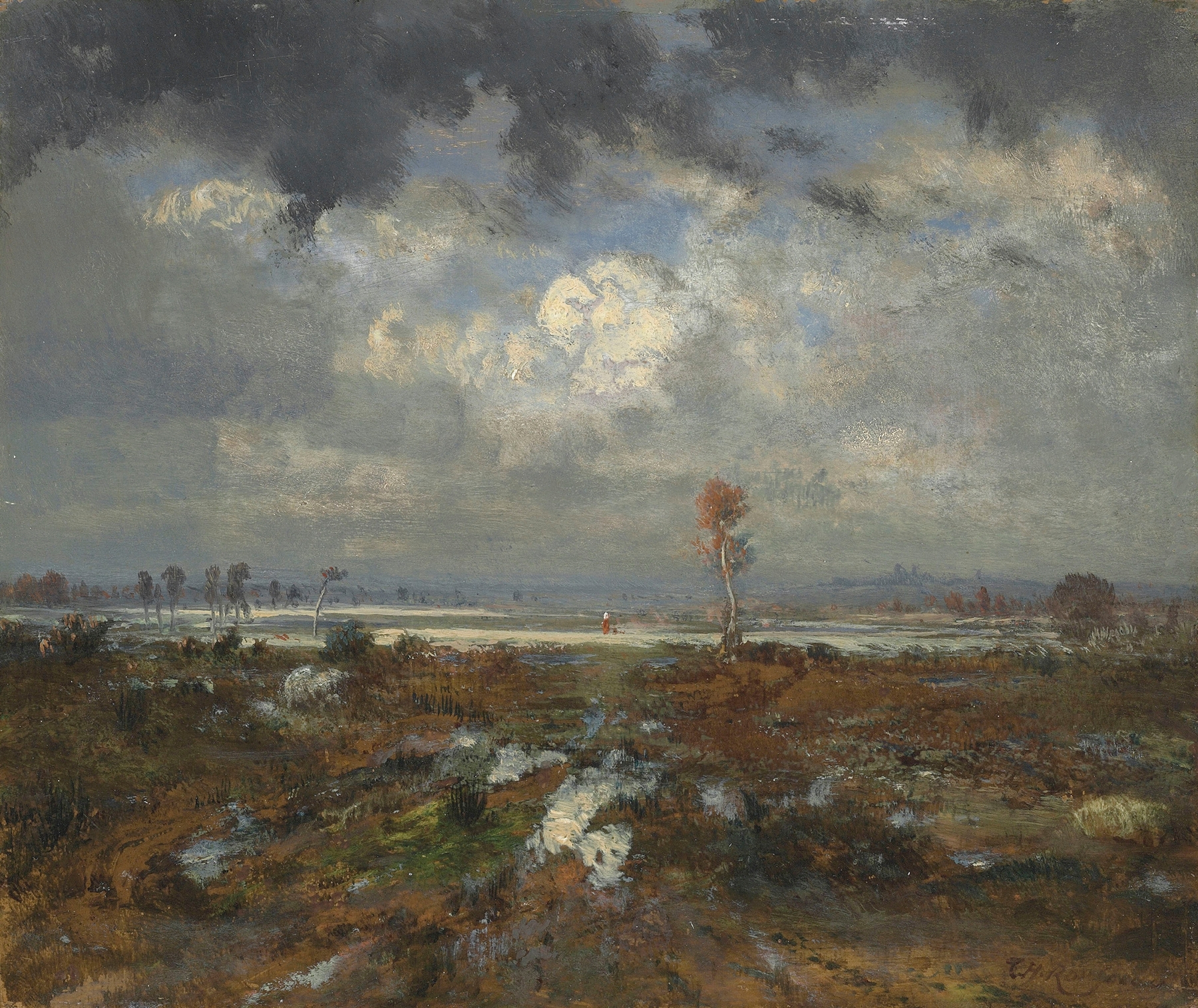 Landscape by Théodore Rousseau, oil painting depicting hills and nature.