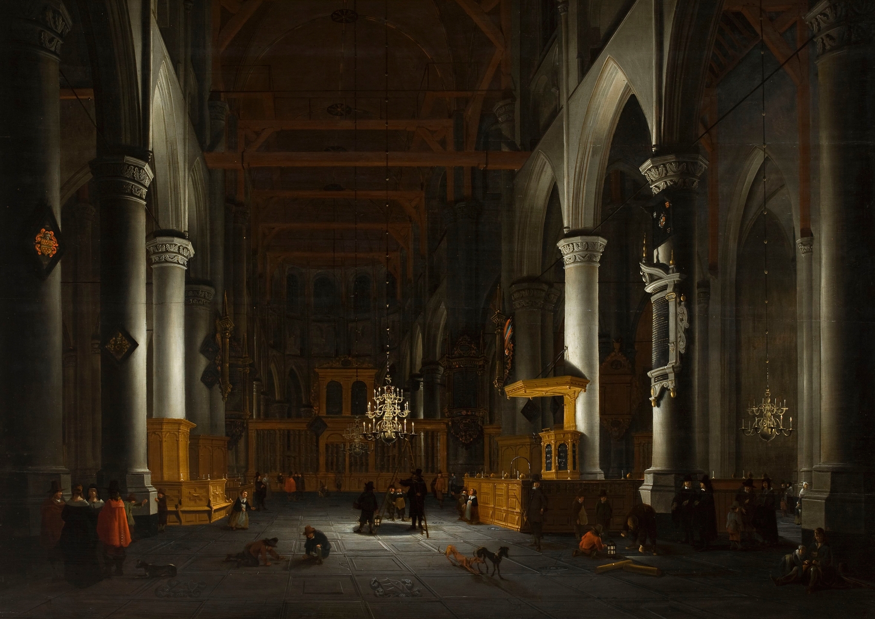 Interior scene with candlelight, oil on canvas by Daniël de Blieck