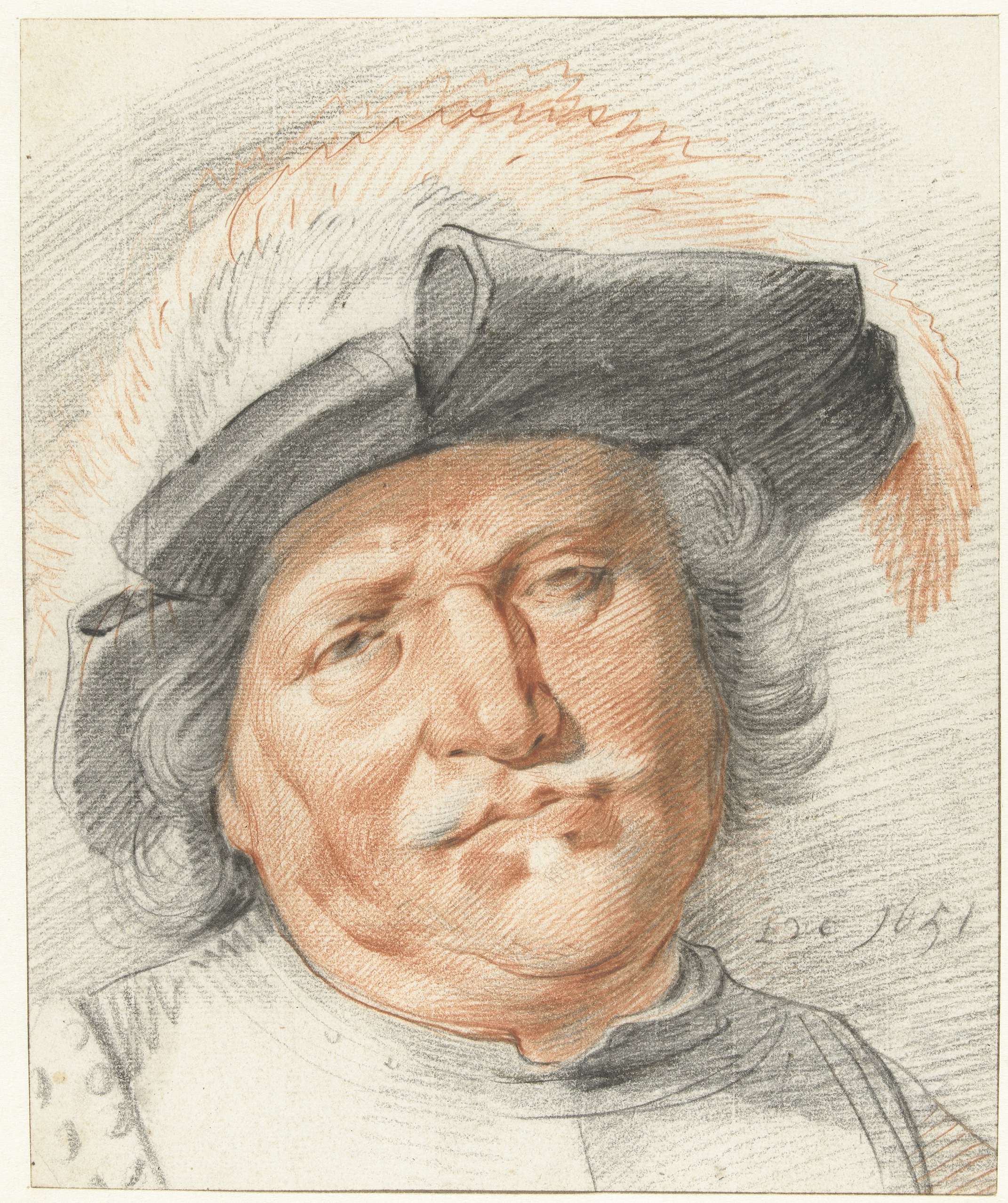 Portrait of a man by Leendert van der Cooghen, 1651, paper