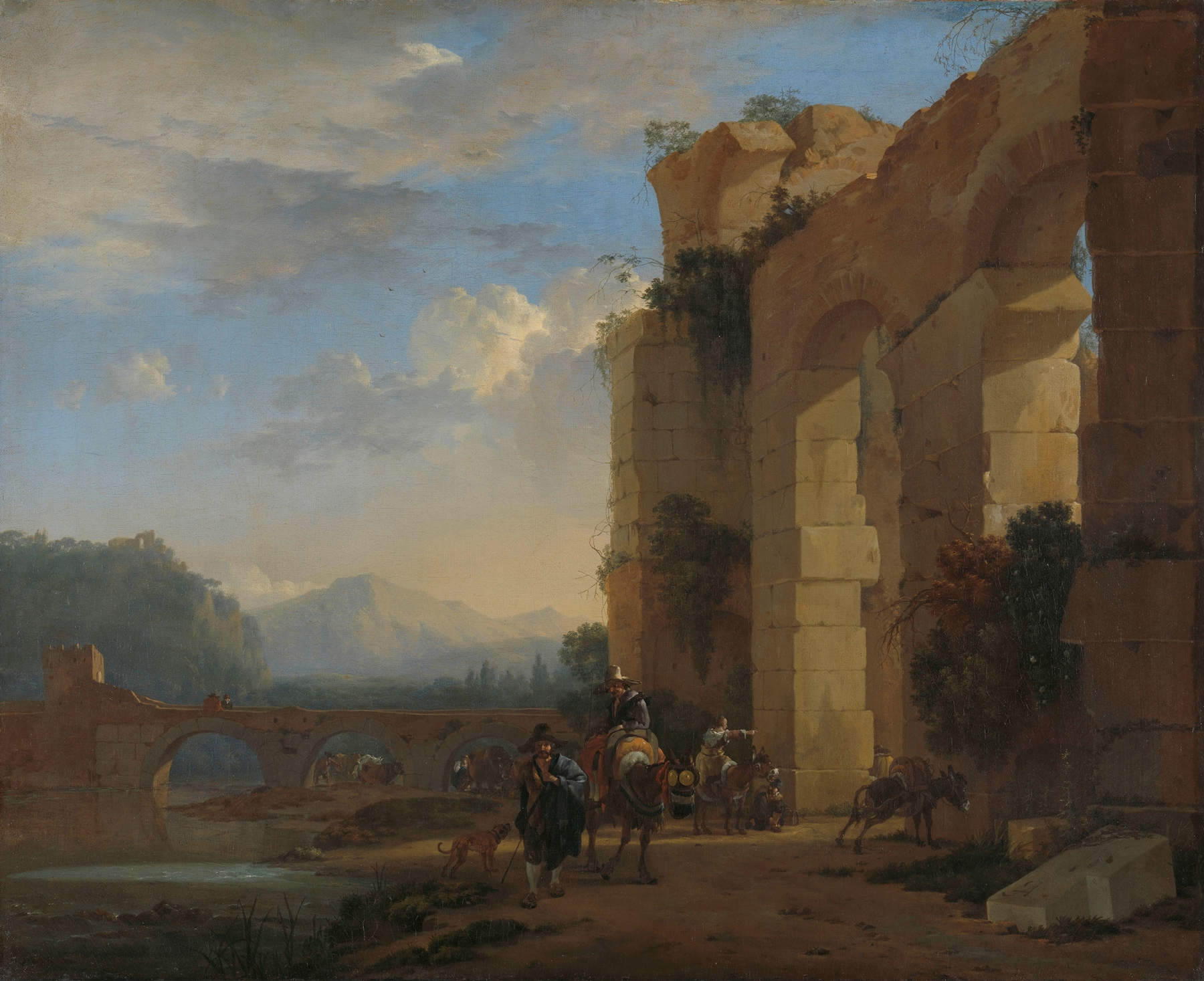 Muleteers beside an Italian Ruin, by Jan Asselijn, public domain