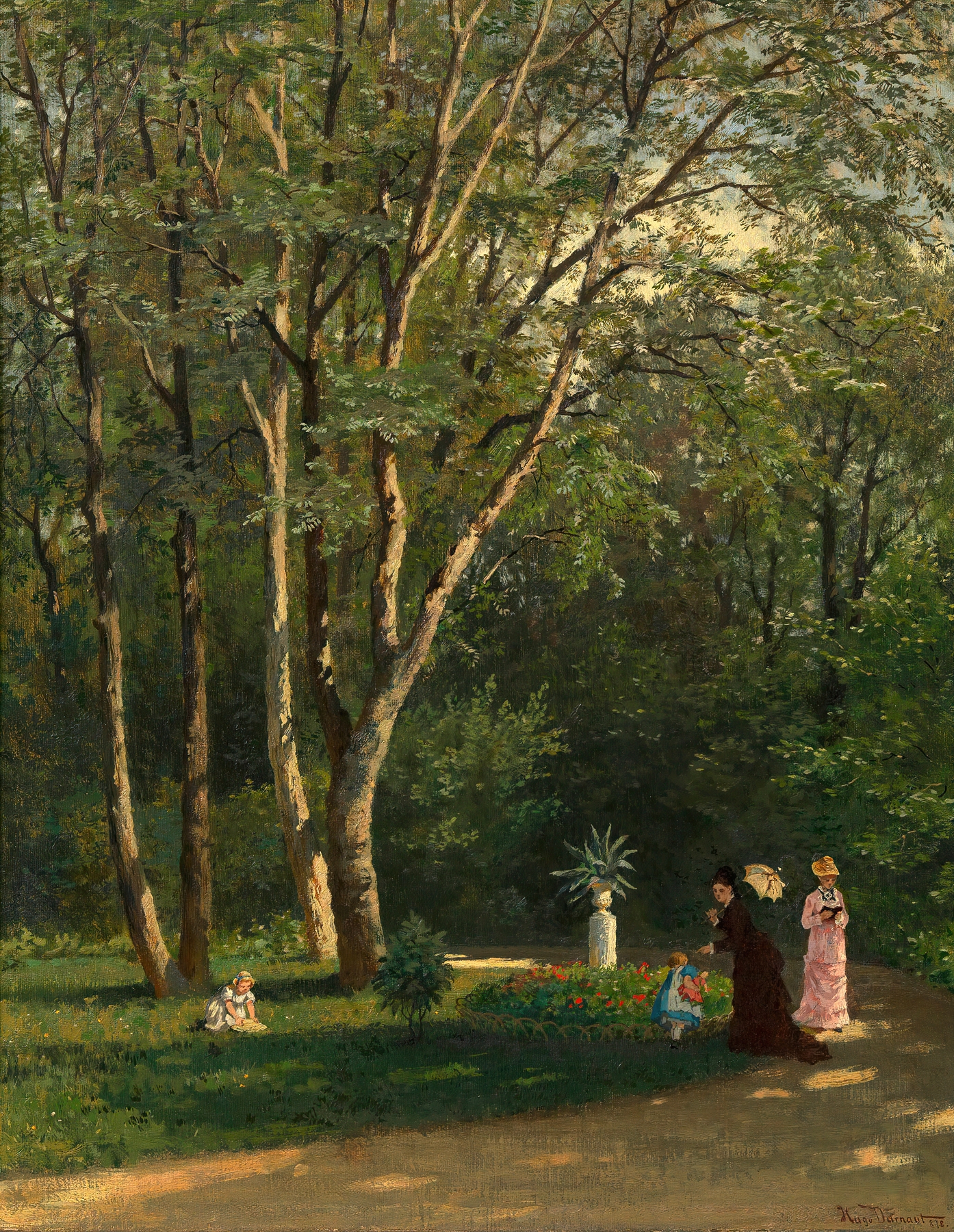 Figurative scene in a garden, oil painting by Hugo Darnaut