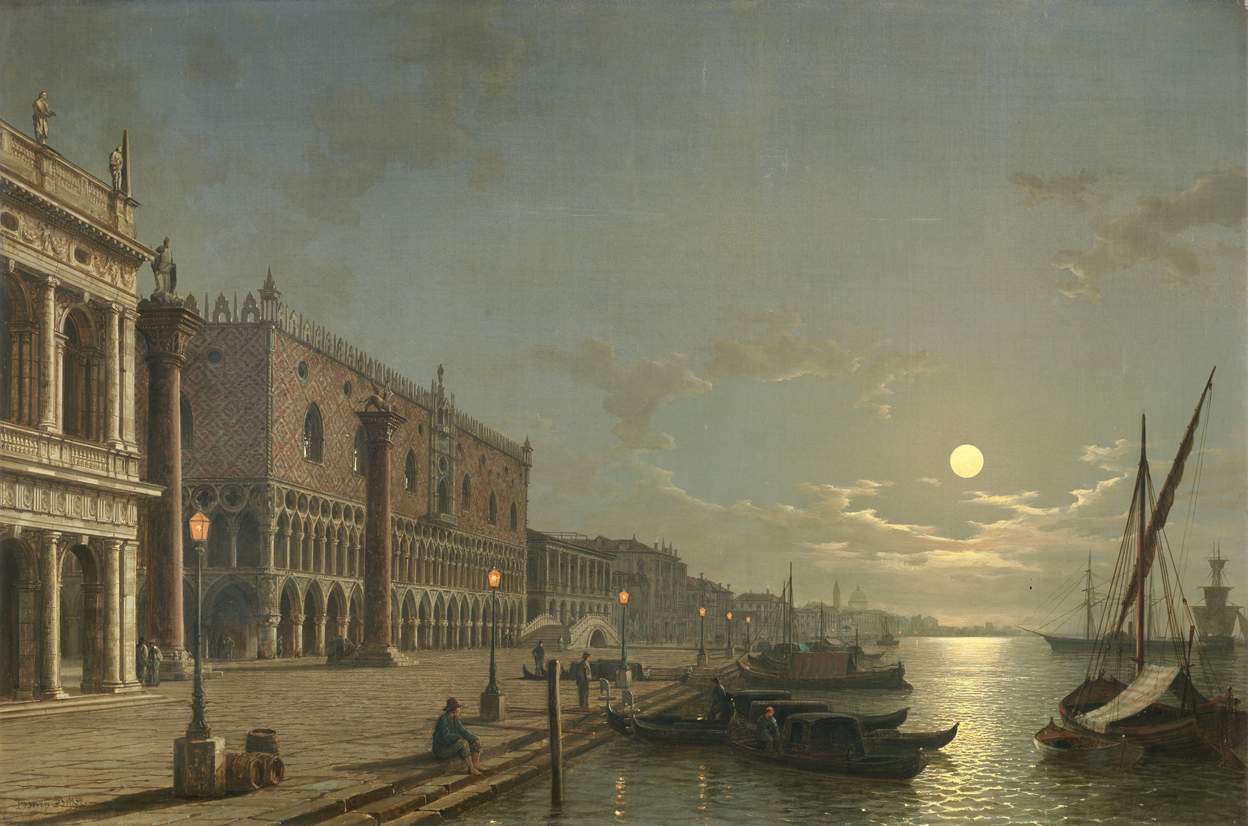 Moonlight on the Grand Canal, Venice by Henry Pether, oil on canvas