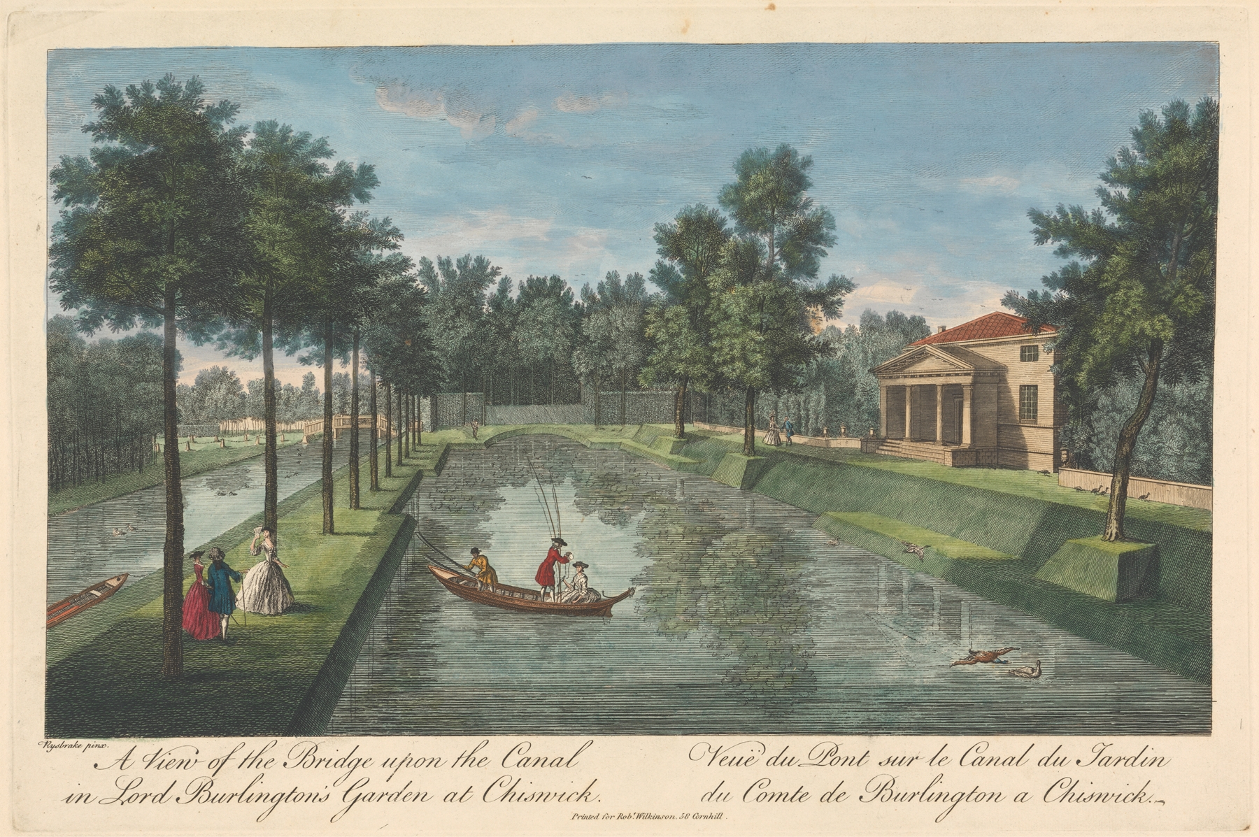 Rococo landscape featuring a canal and bridge by Pieter Andreas Rysbrack