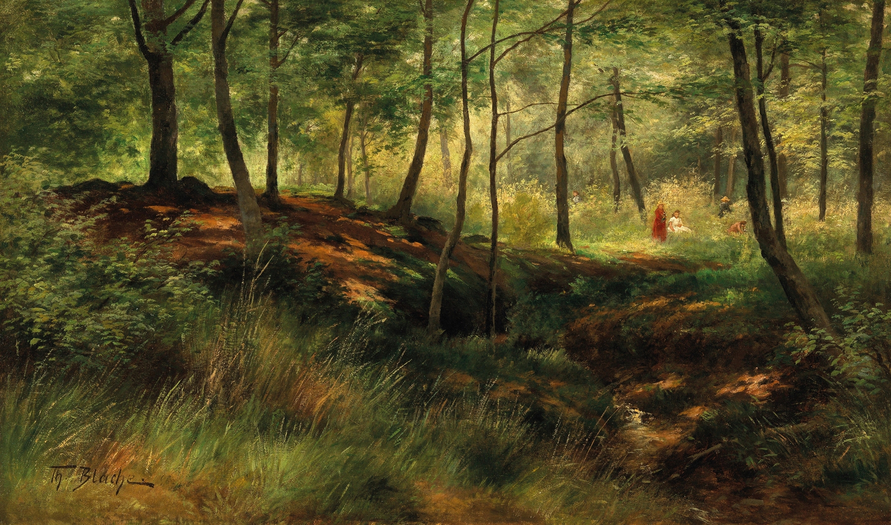 Picking Berries in a Forest in the Summer, oil painting by Theodor Blache