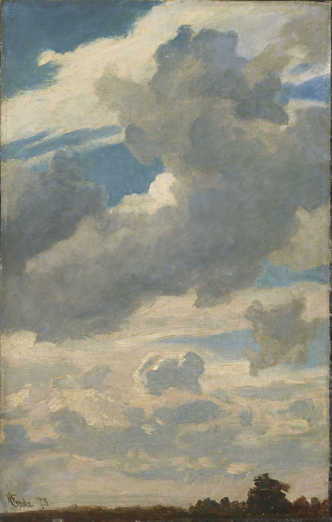 Air Study by Hans Gude, oil on canvas depicting a tranquil landscape with a vast sky.