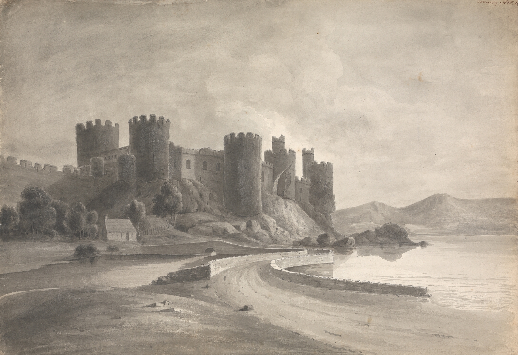 Landscape of Conway Castle in North Wales by Isaac Weld, medium unknown.