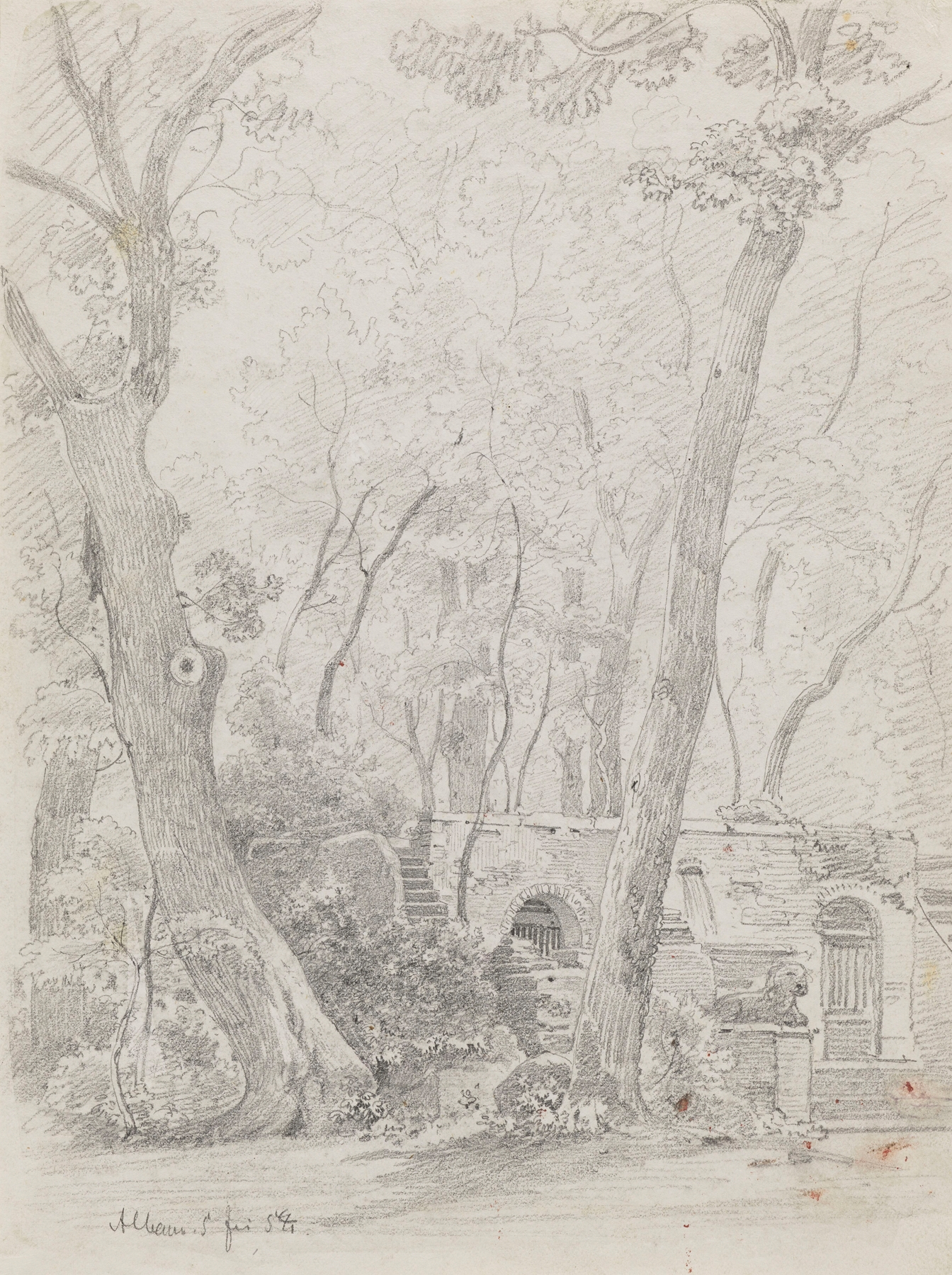Landscape of gardens with couples and flowers by Arthur Blaschnik, 1853
