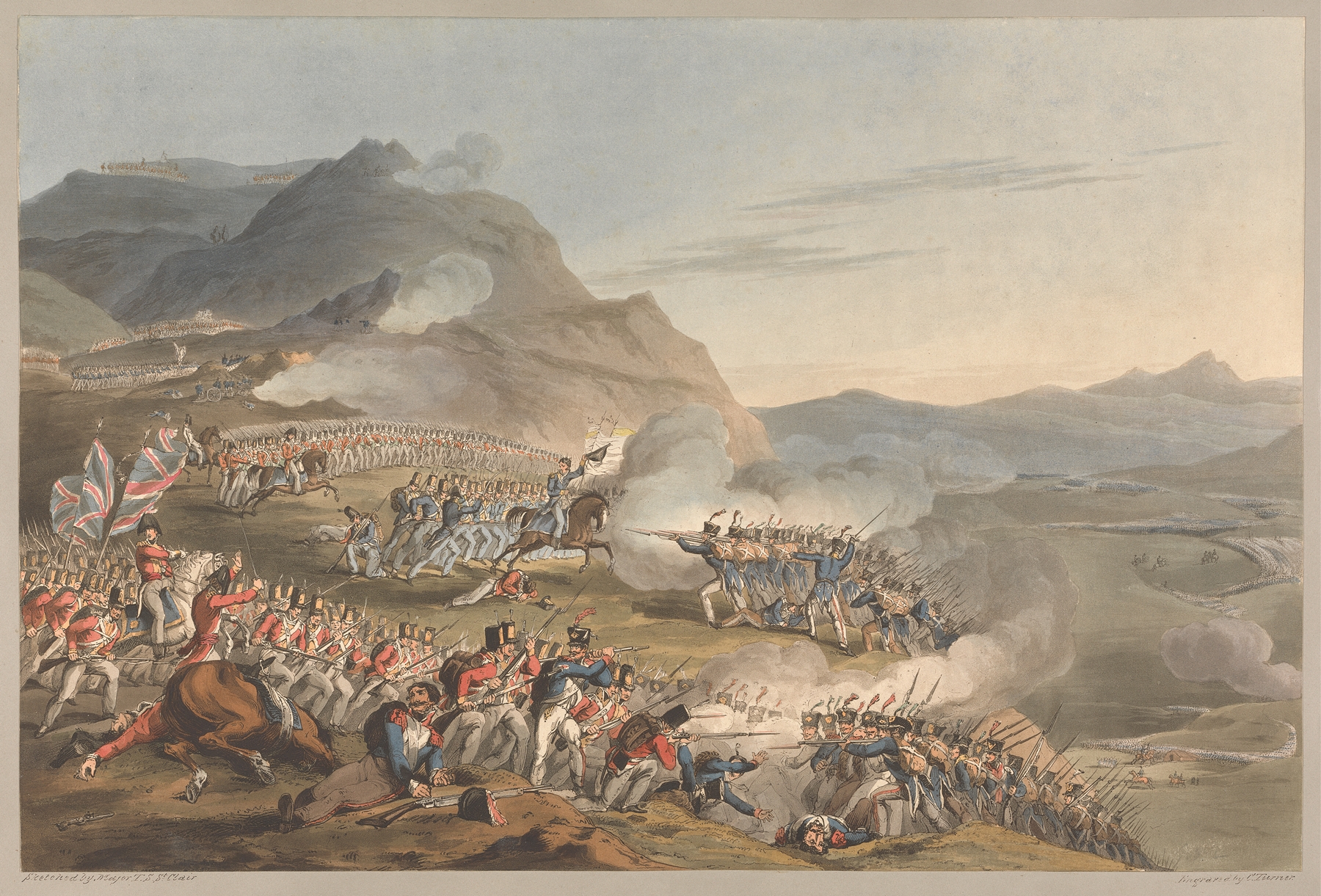 Historical scene depicting soldiers in battle, oil painting by Charles Turner
