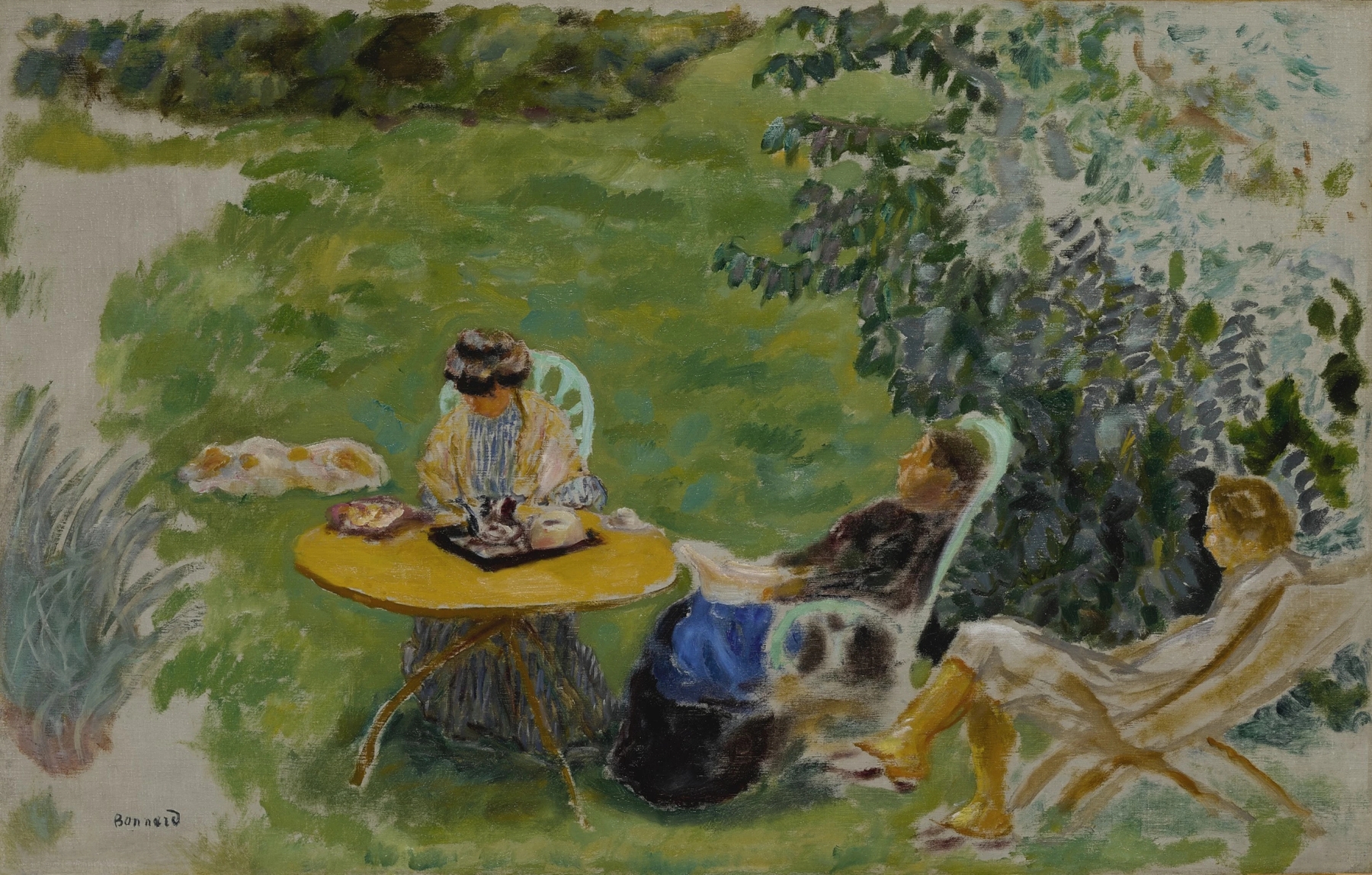 La Sieste au jardin by Pierre Bonnard, oil painting of a figure relaxing in a garden