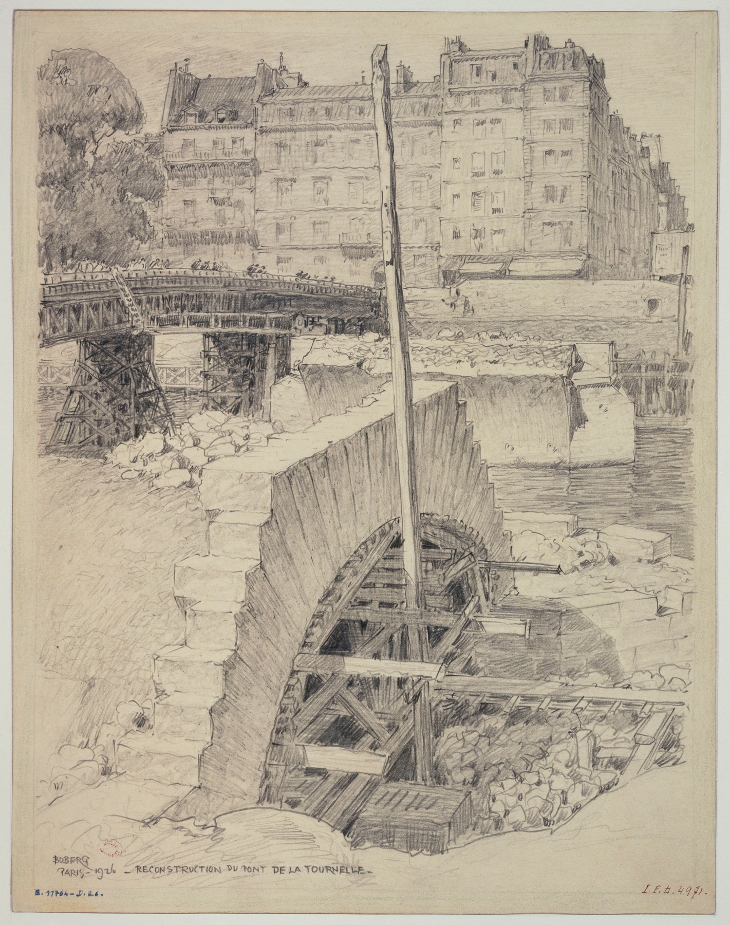 Architecture of the bridge in Reconstruction du pont de la Tournelle by Ferdinand Boberg, medium unknown