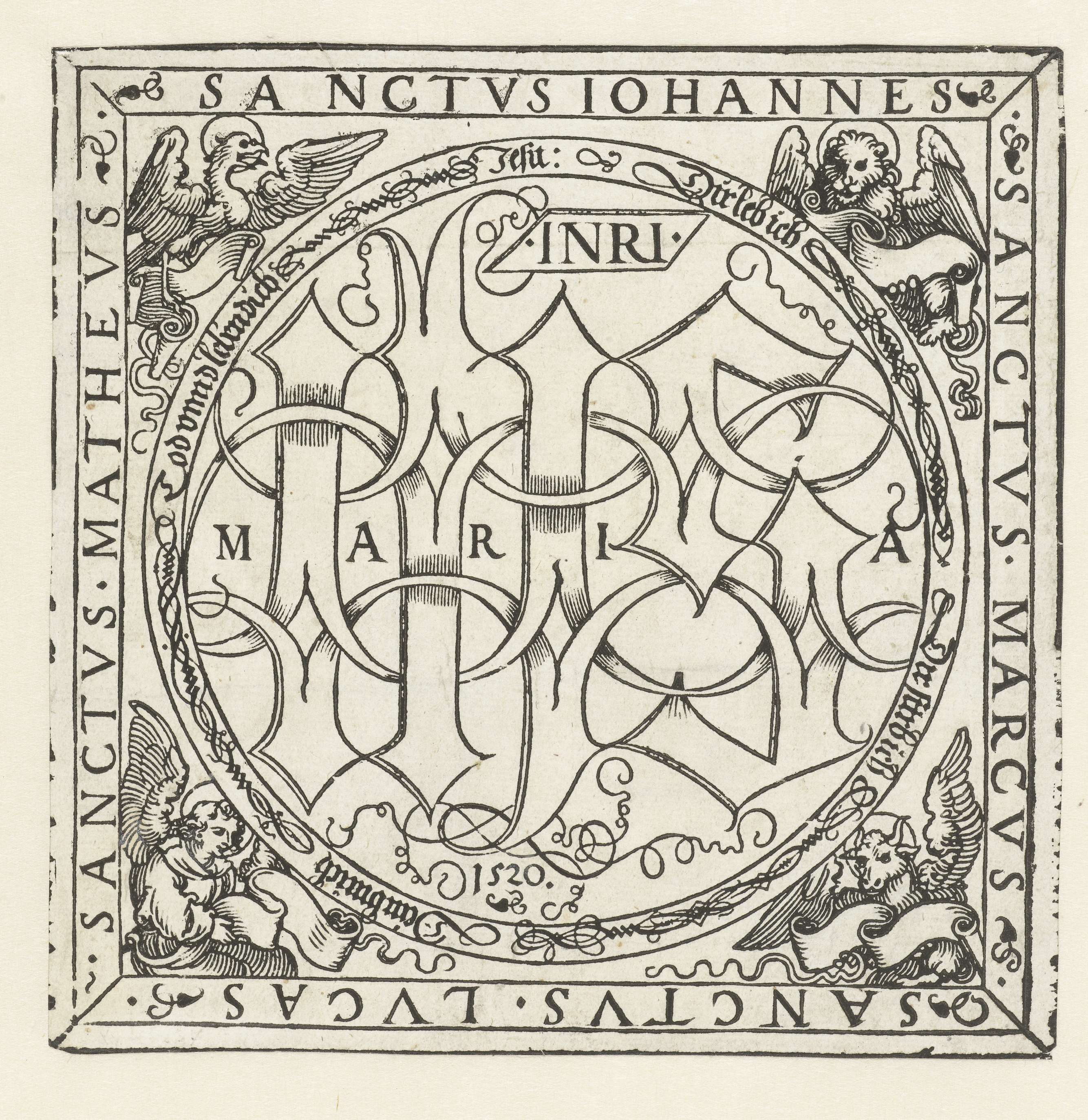 Monogram van Christus by Albrecht Dürer, paper medium, featuring an intricate monogram and religious elements.