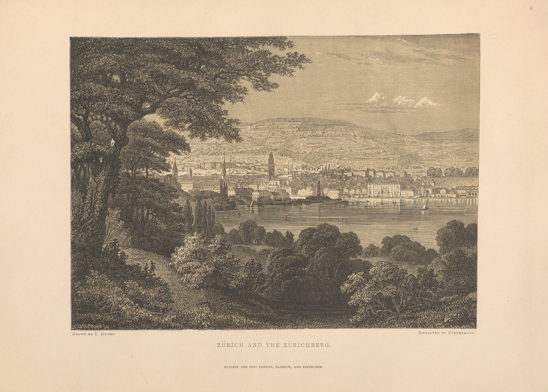 C.‎ ‎Huber – Zurich‎ ‎and‎ ‎the‎ ‎Zurichberg, by Theodor Gsell Fels, public domain