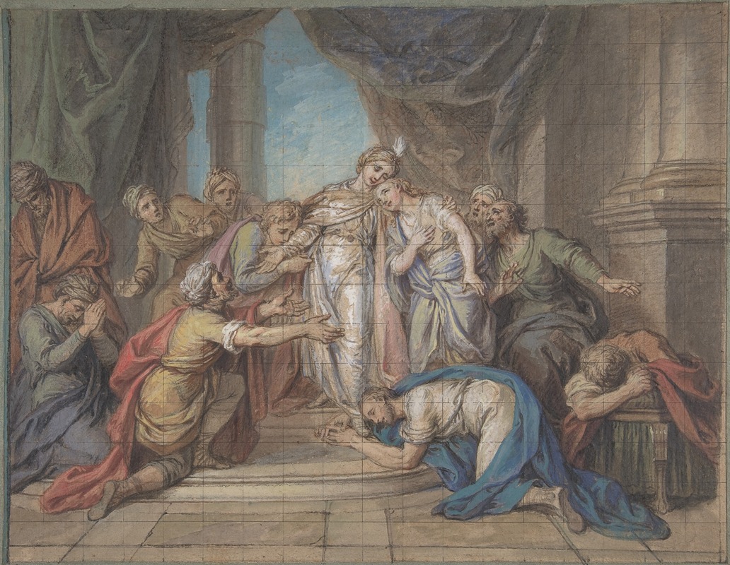 A historical painting depicting the moment Joseph is recognized by his brothers.