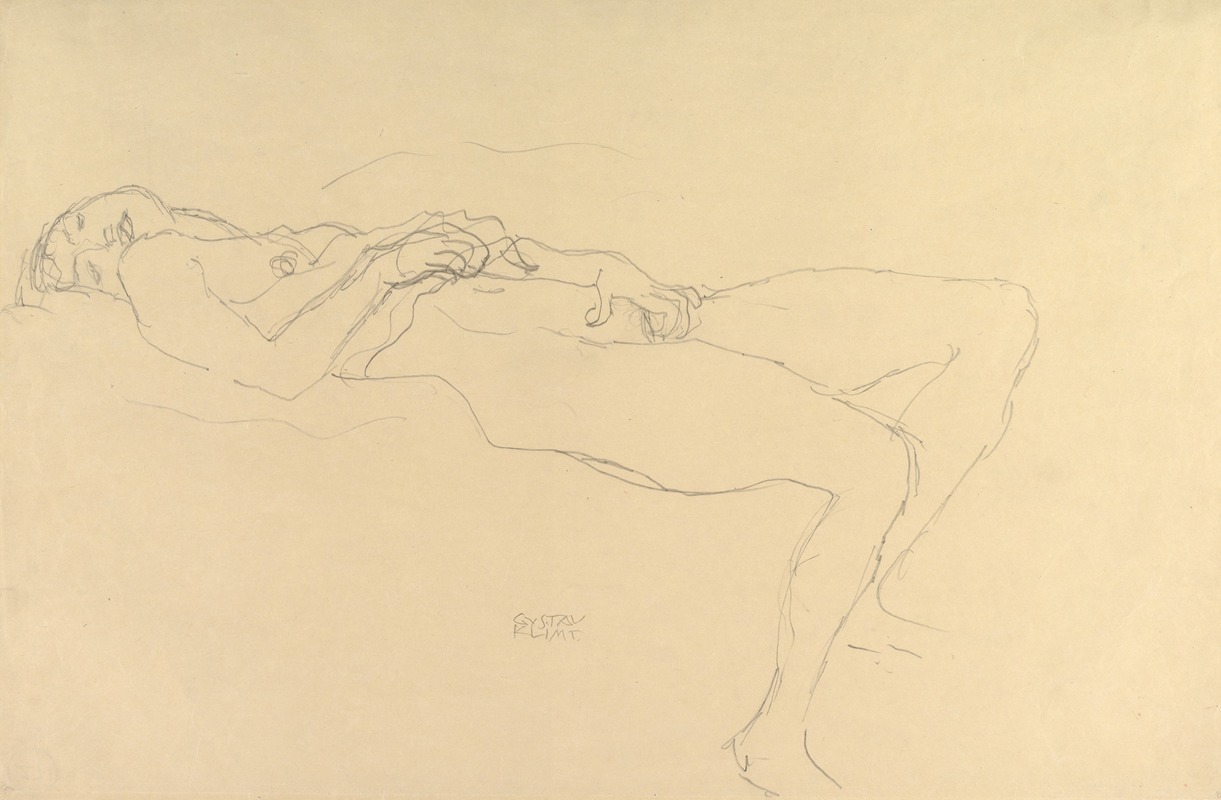 Gustav Klimt's *Reclining Nude* showcases a serene figure in a lush, patterned setting.