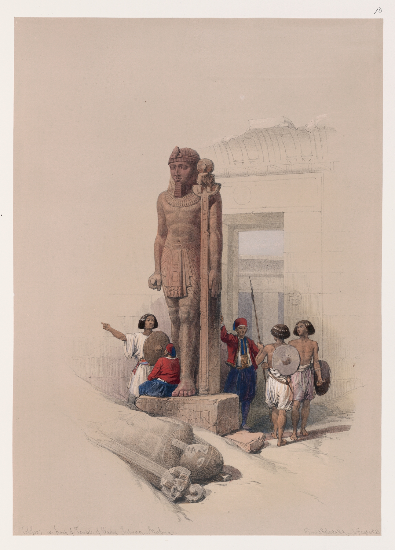 Colossus statue in desert landscape, oil on canvas by David Roberts