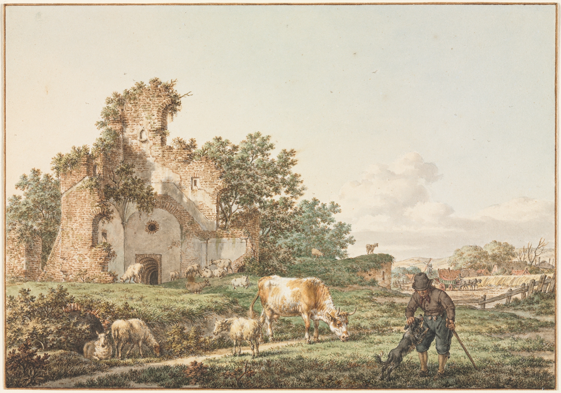 Pastoral landscape with a ruin, oil on canvas by Jacob Cats