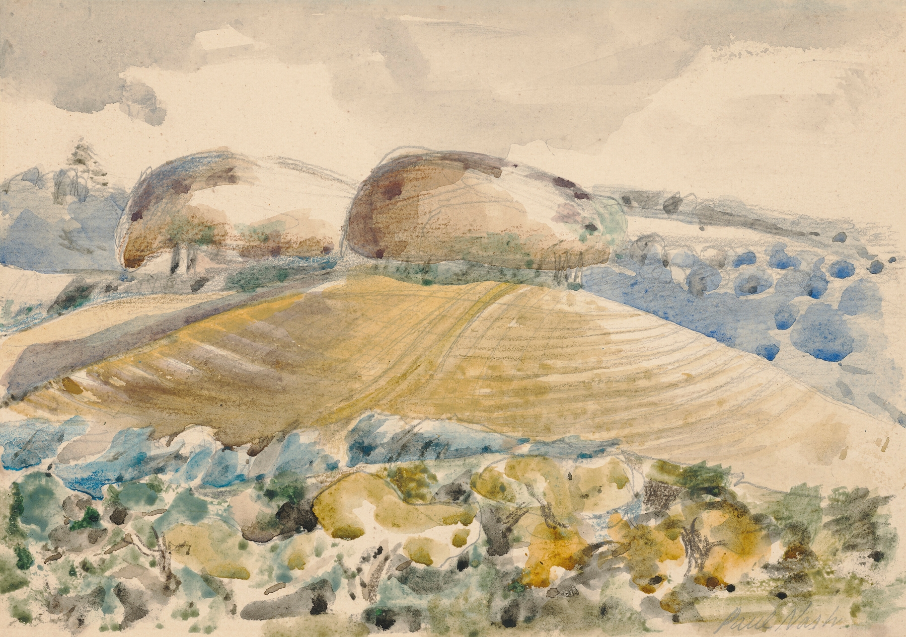 Landscape of the Wittenham Clumps, by Paul Nash, public domain