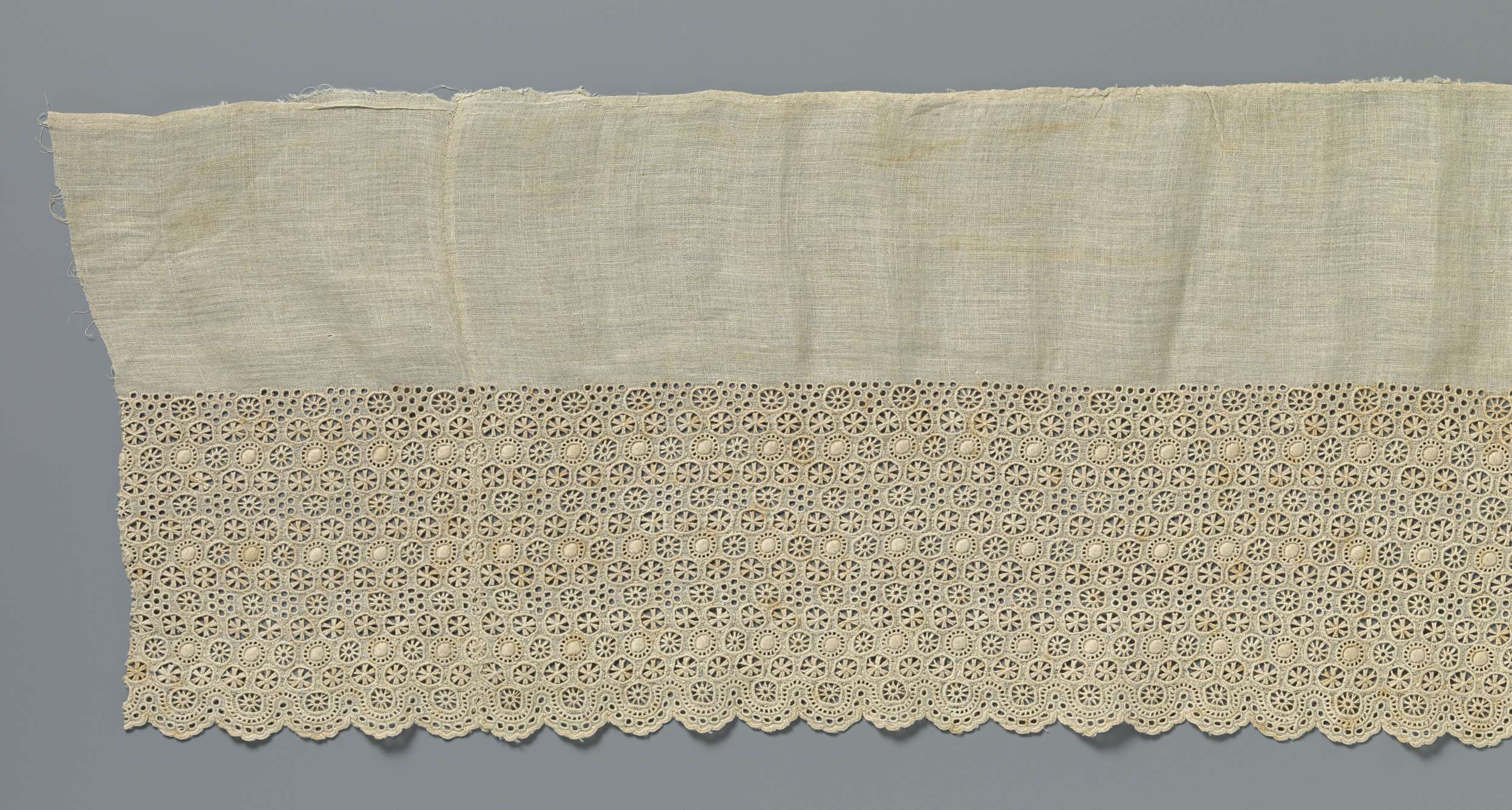 Textile work featuring circular patterns with suns and stars by Unknown Artist