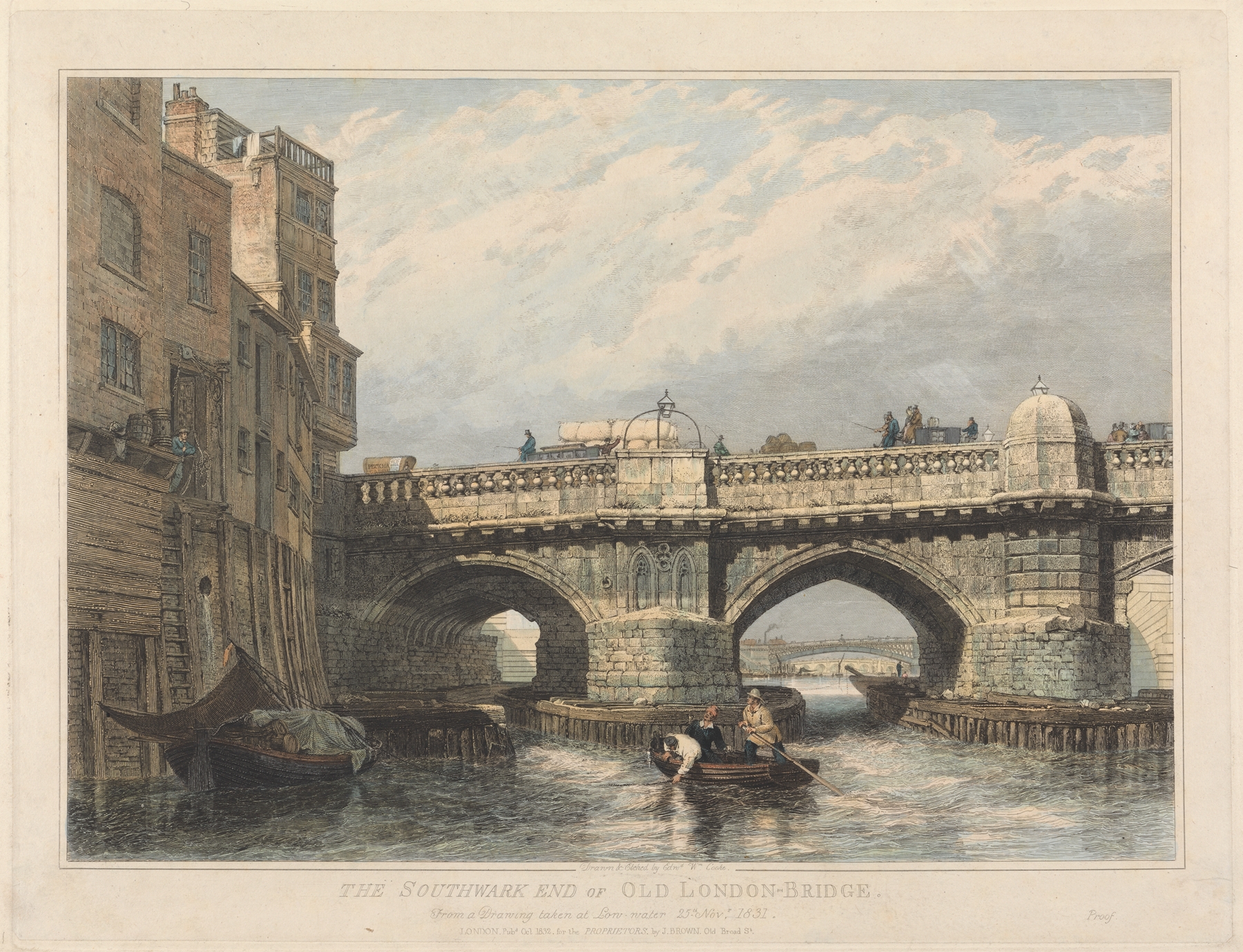 The Southwark End of Old London Bridge, by Edward William Cooke, public domain