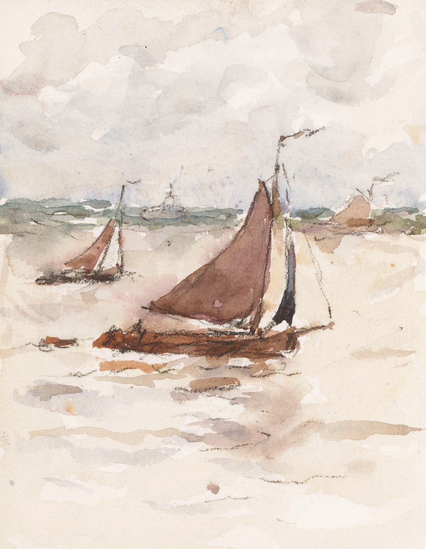 Realism oil painting by Carel Nicolaas Storm van 's-Gravesande depicting fishing boats on a river