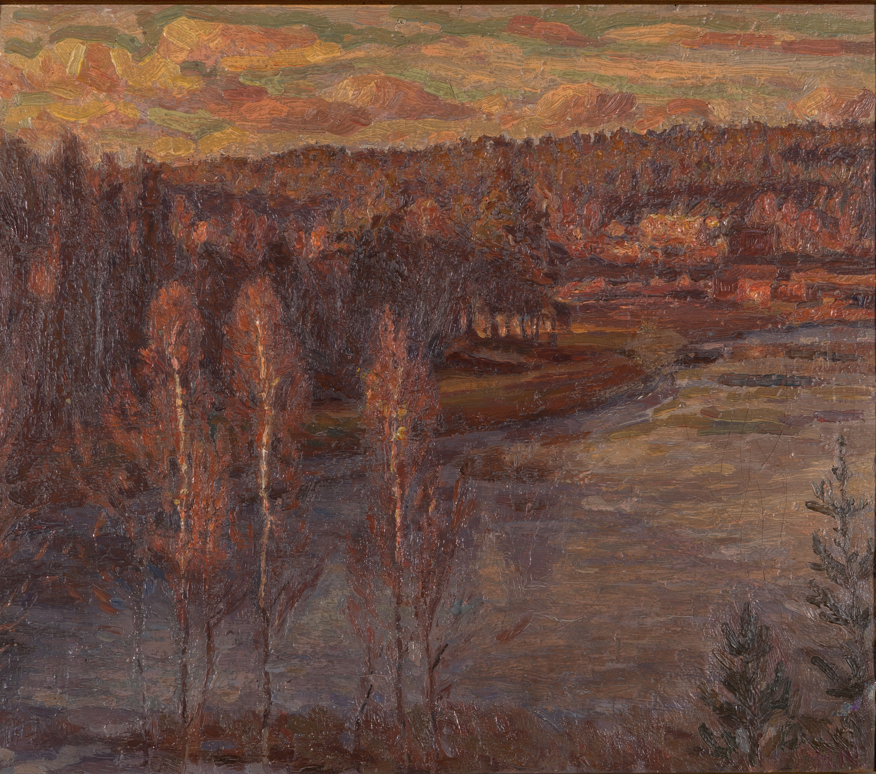 Autumn at Svartån by Herman Norrman, oil on canvas depicting vibrant autumn foliage and a serene river.
