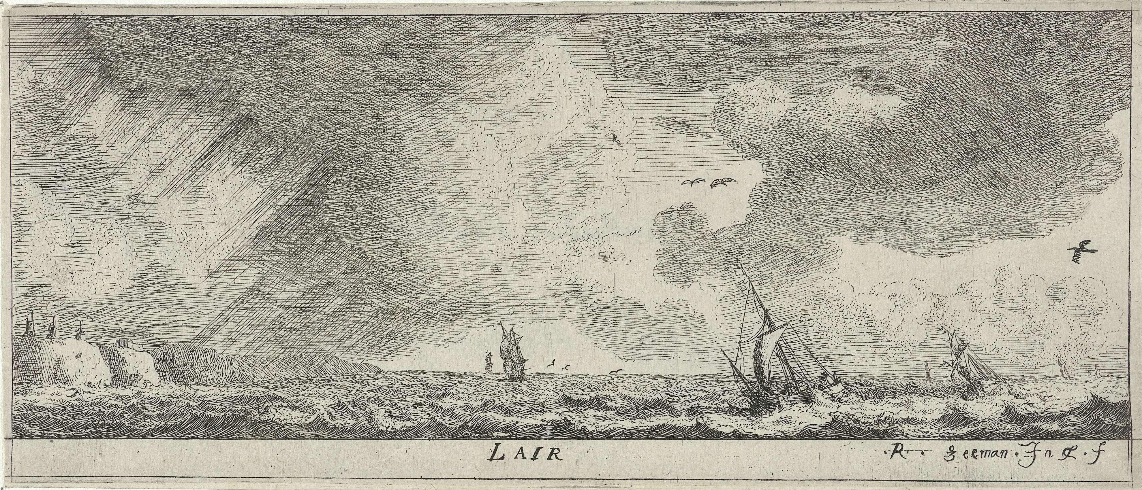 Lucht by Reinier Nooms, etching depicting a tranquil sky with clouds