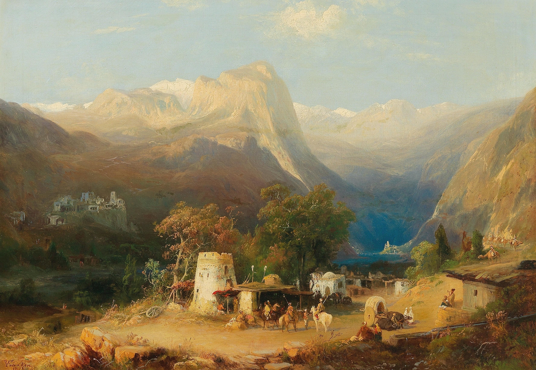 Caucasian landscape by Paul von Franken, oil on canvas, featuring gentle hills and a muted sky.