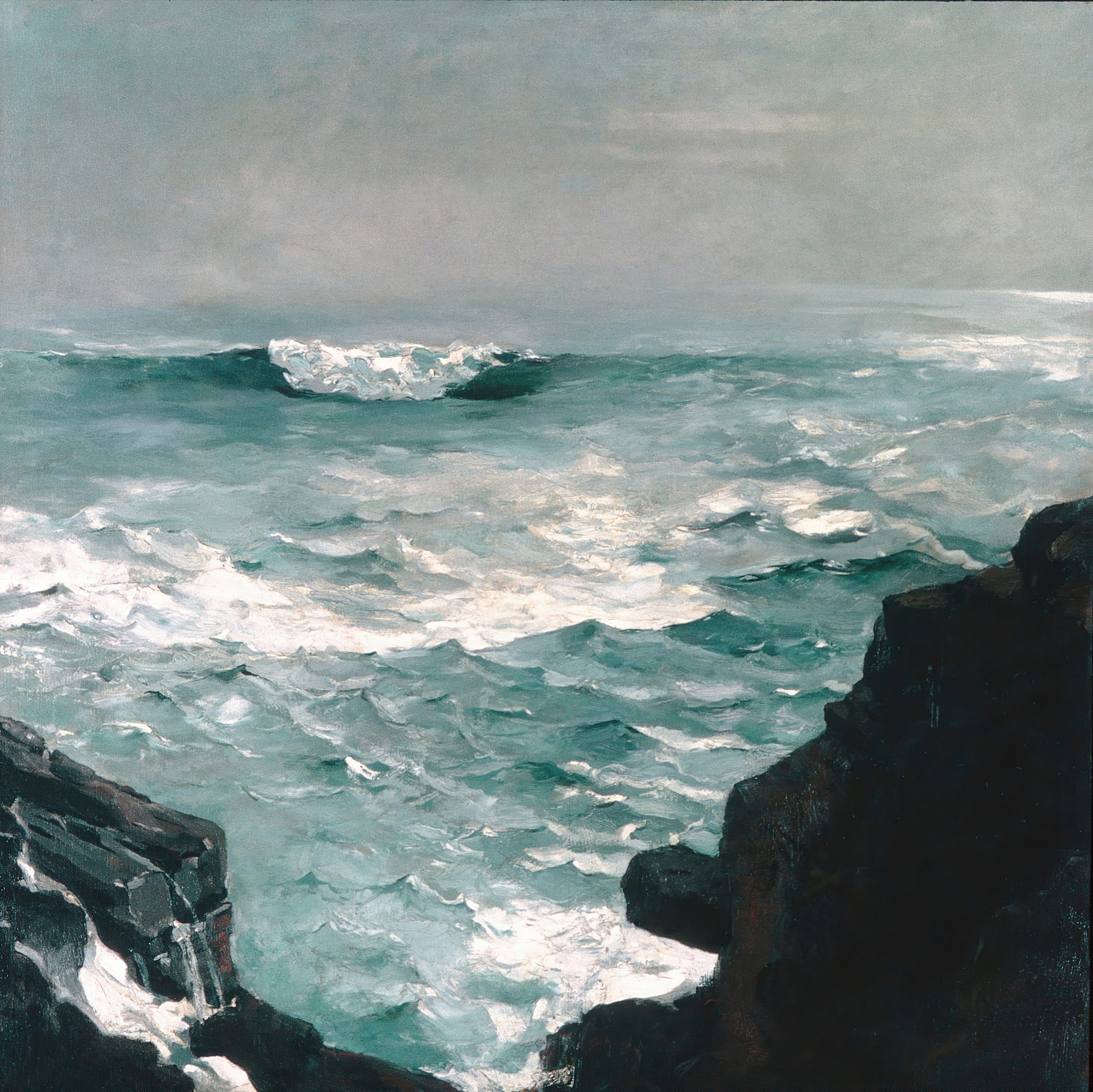 Cannon Rock by Winslow Homer, oil painting depicting crashing waves against rocky shore